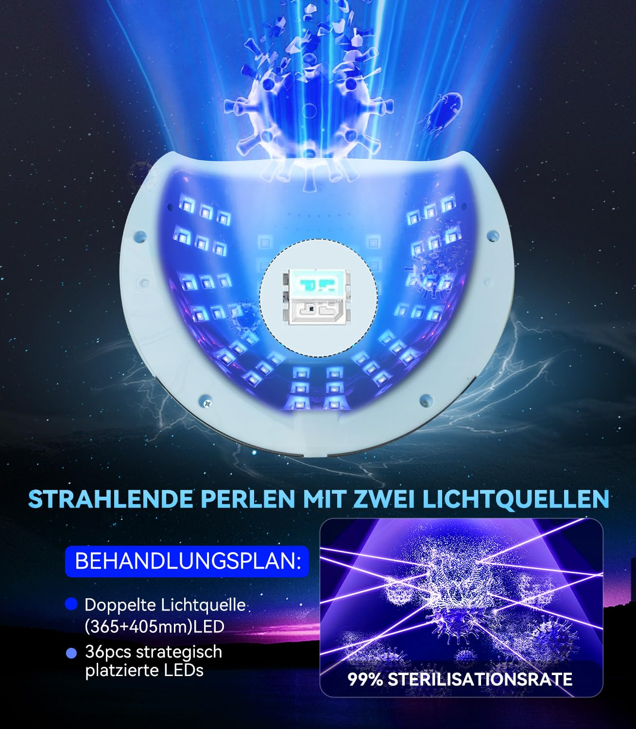 Ein UV-Lichtgerät mit vielen blauen LEDs, das Viren bekämpft.