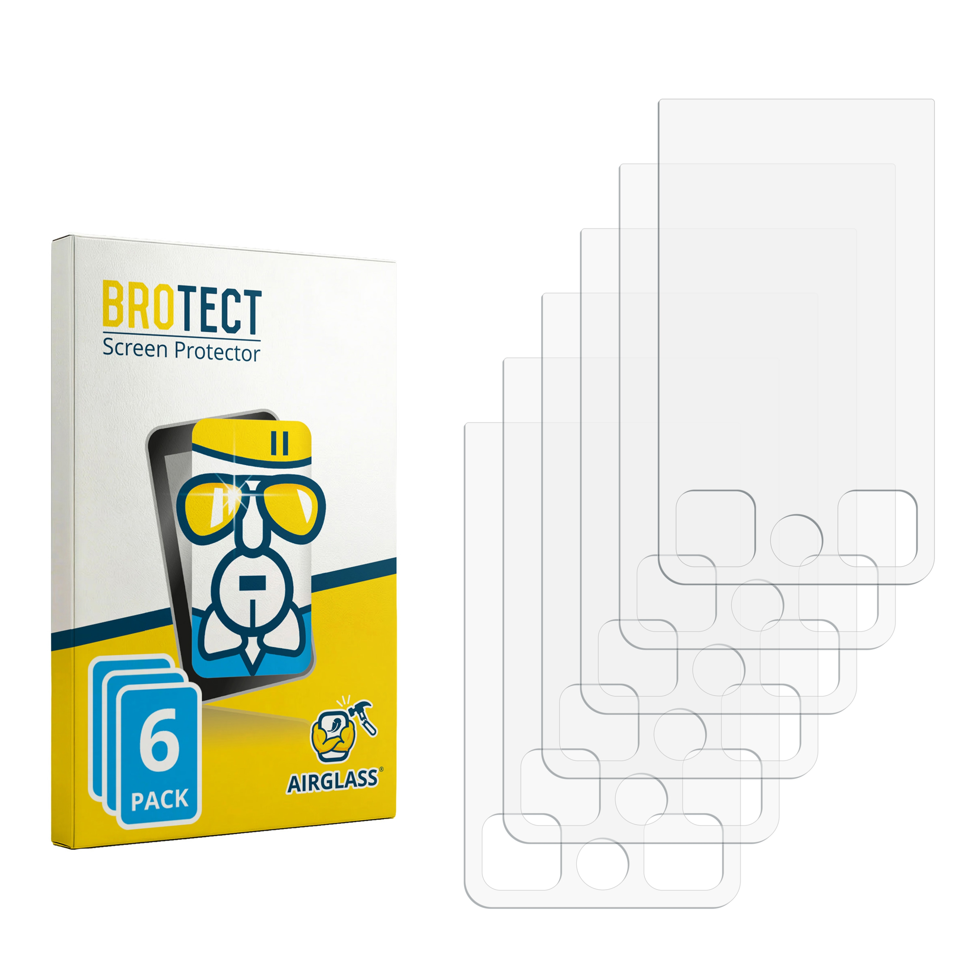 Eine Packung mit 6 BROTECT Displayschutzfolien und mehreren einzelnen Folien.