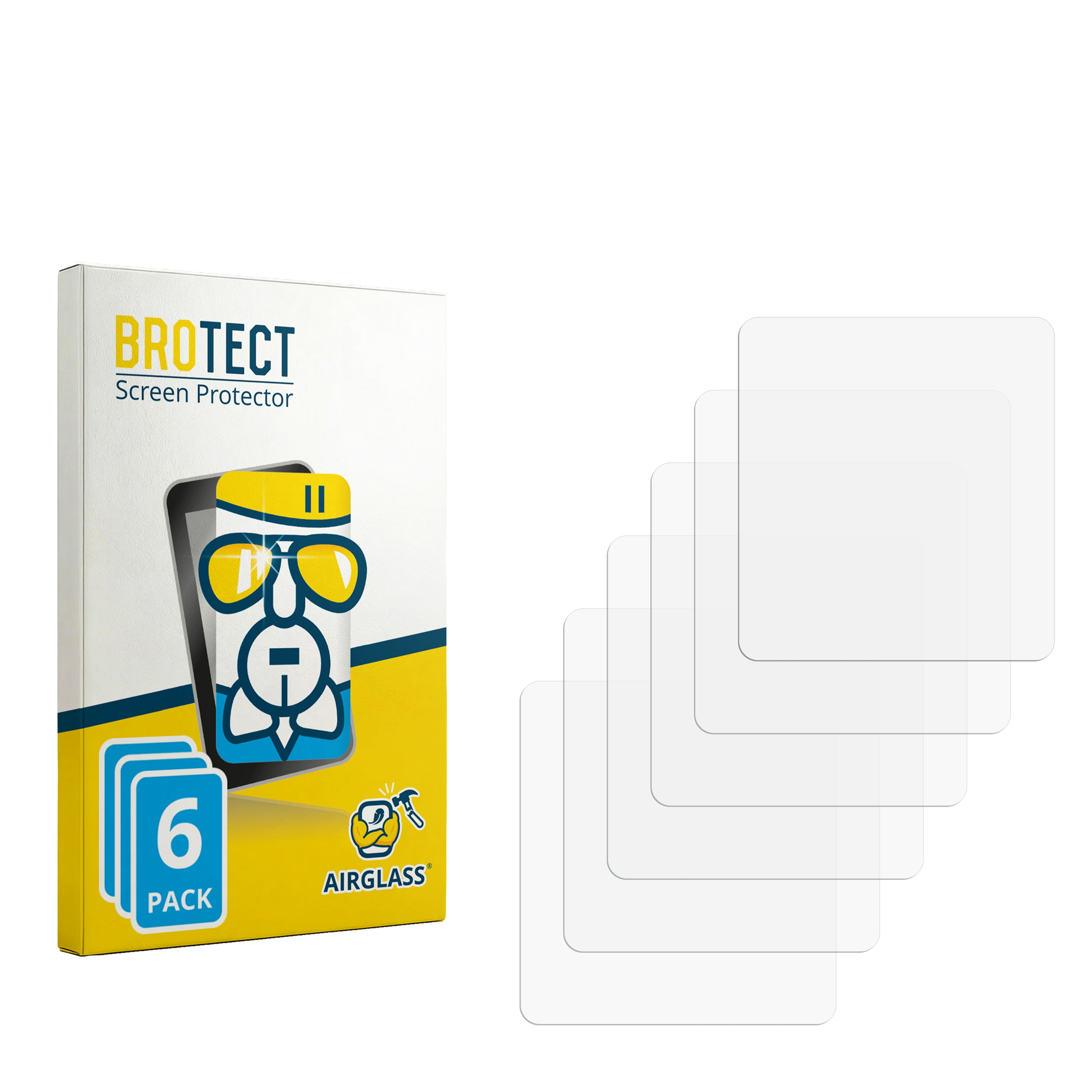 Verpackung für Displayschutzfolien mit 6 Stück und einzelnen Folien.