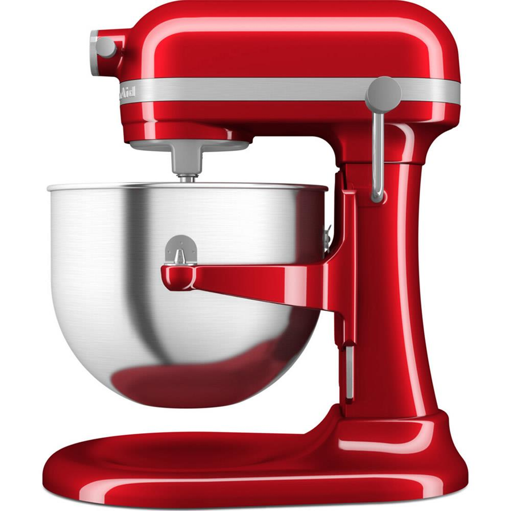 Impastatrice rossa con ciotola in acciaio inox, vista frontale.