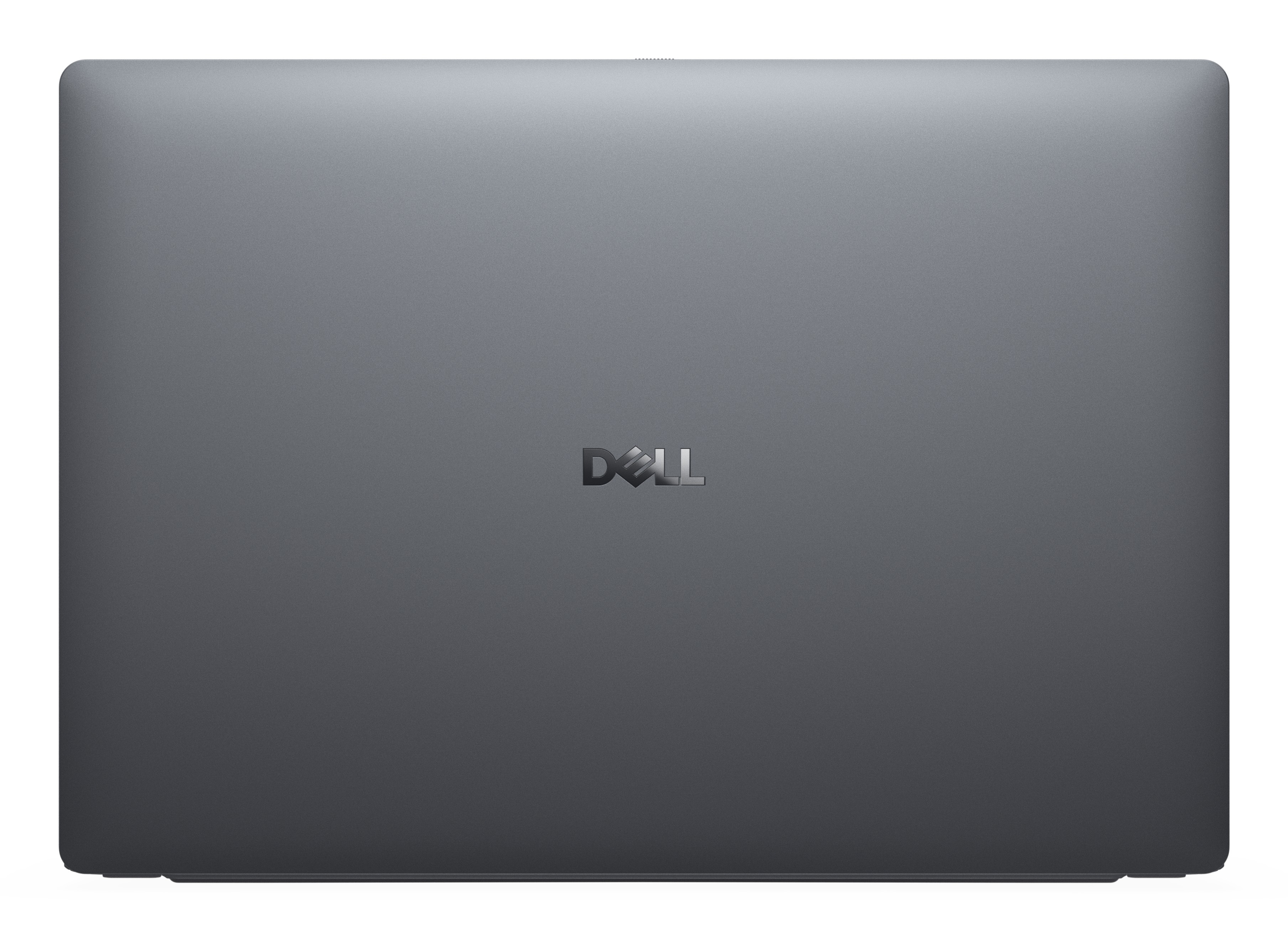 Laptop Dell grigio chiuso con logo lucido al centro.