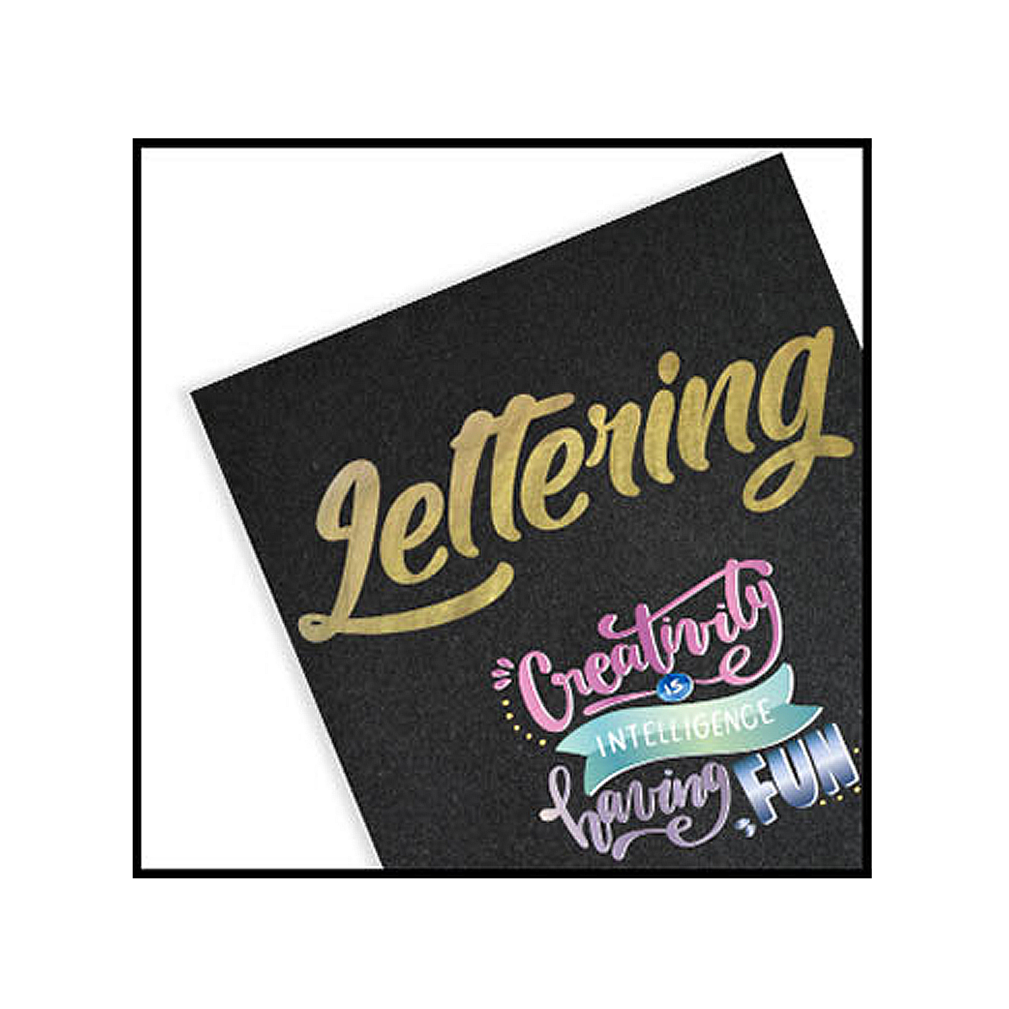 Scritta dorata su nero: Il lettering è creatività divertente.