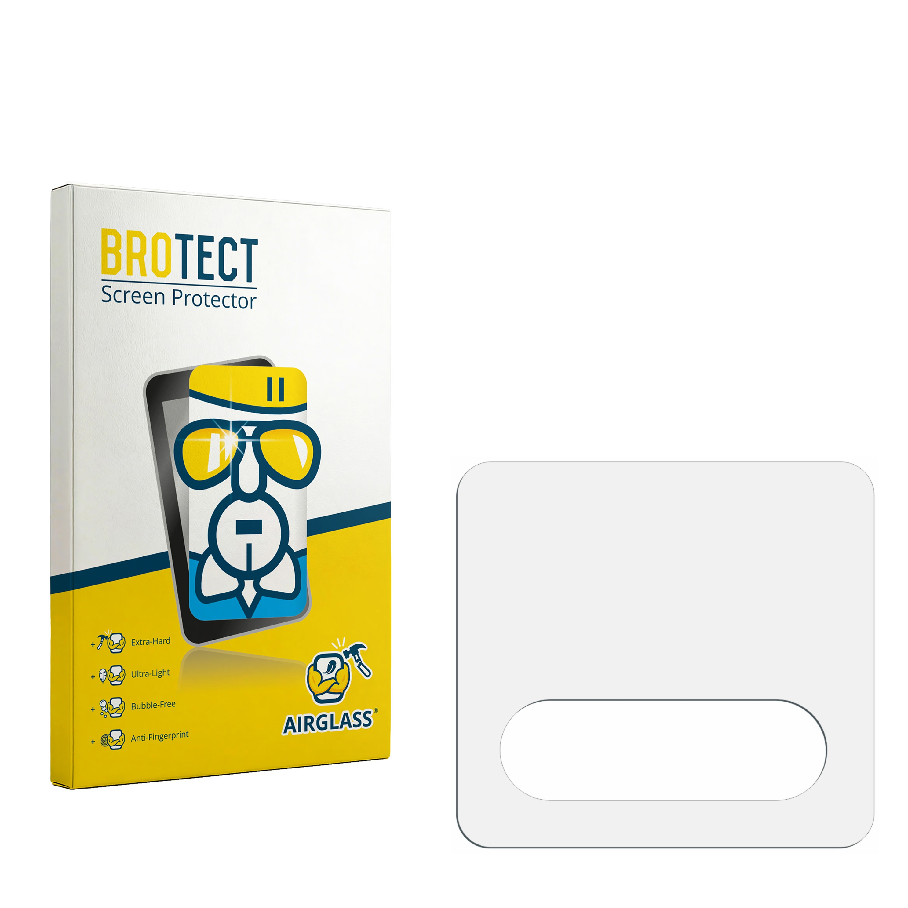 Verpackung für BROTECT Displayschutzfolie mit Illustration eines Telefons und Merkmalen.