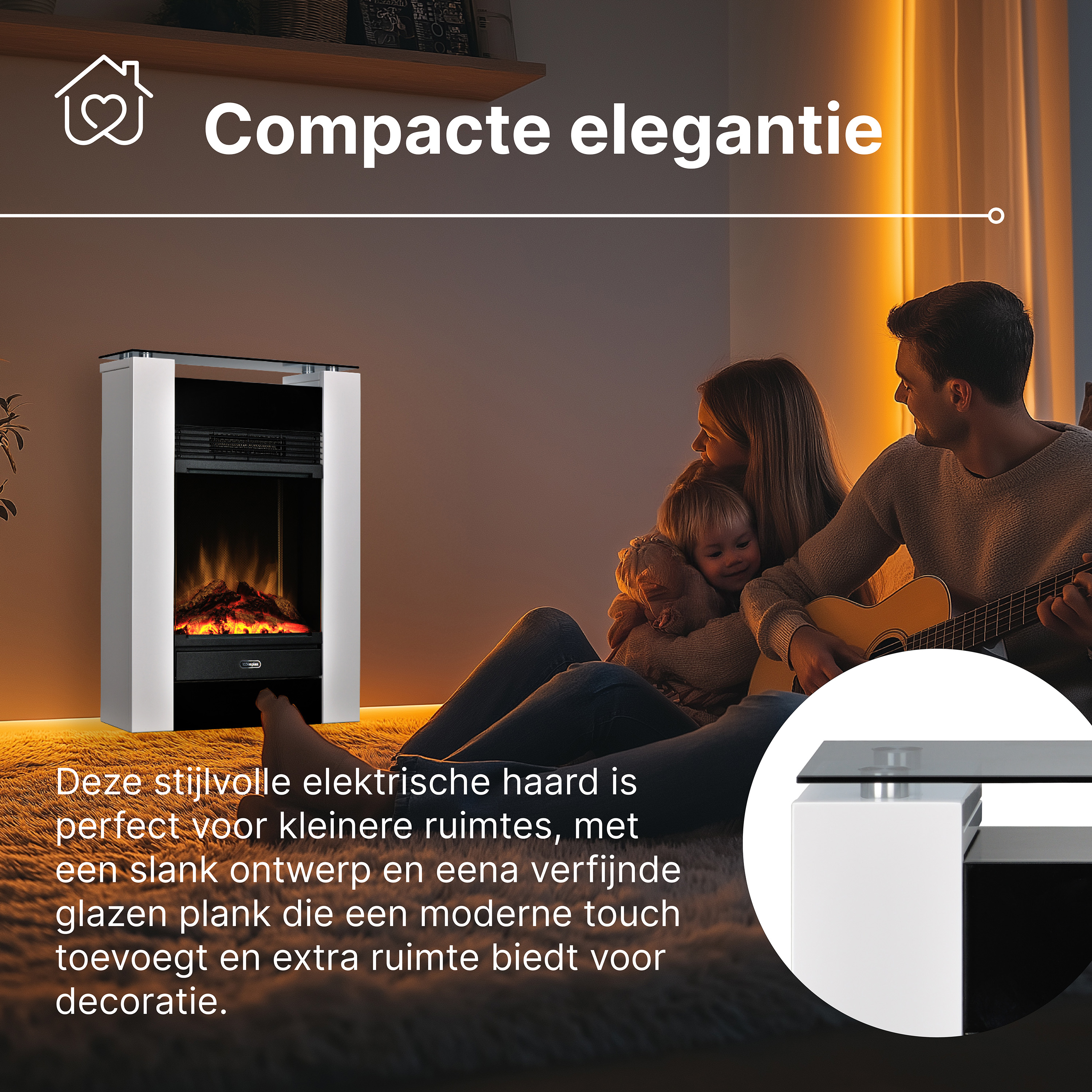 Een gezin geniet van een gezellige avond voor een elektrische haard.