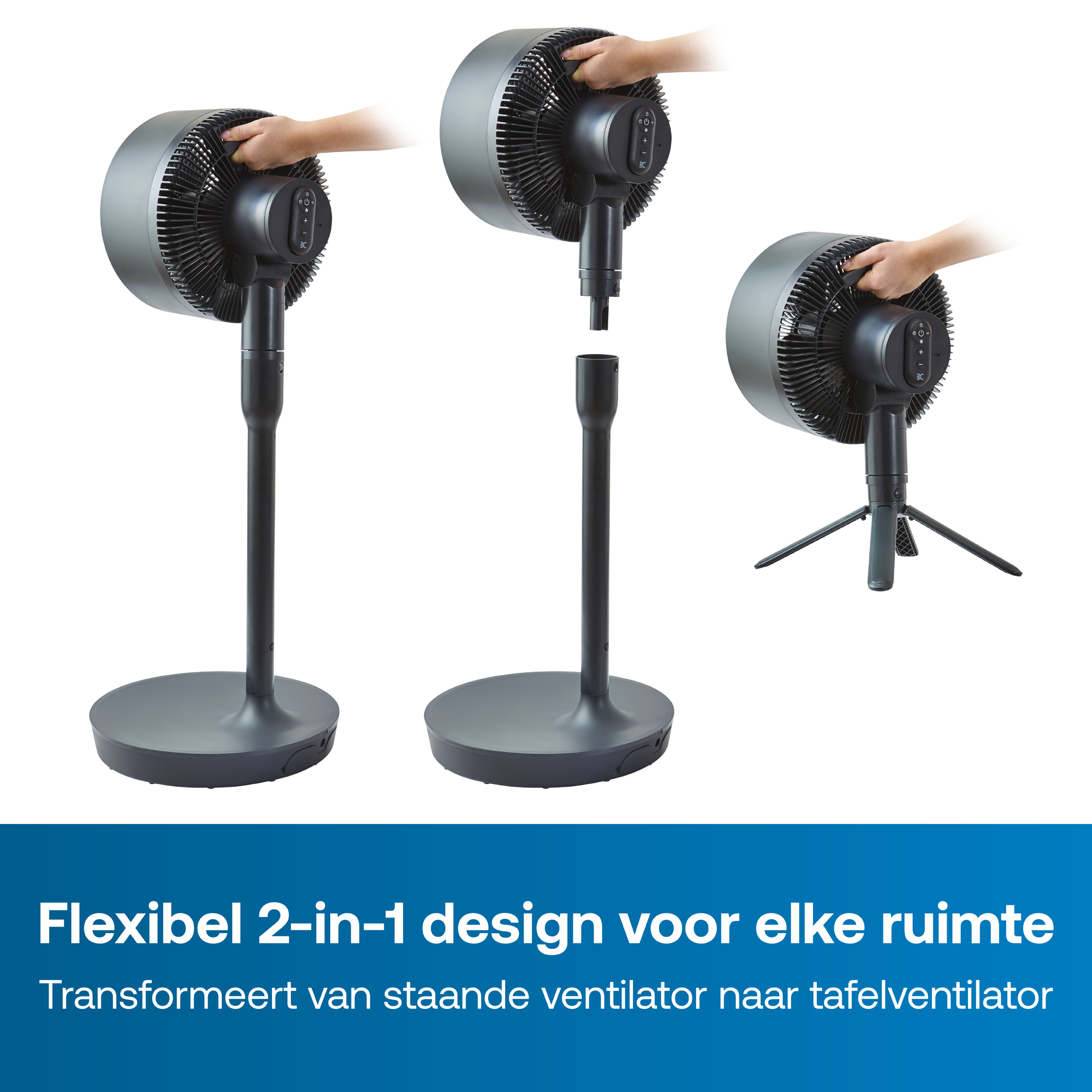 Een ventilator wordt omgebouwd van staande naar tafelventilator.