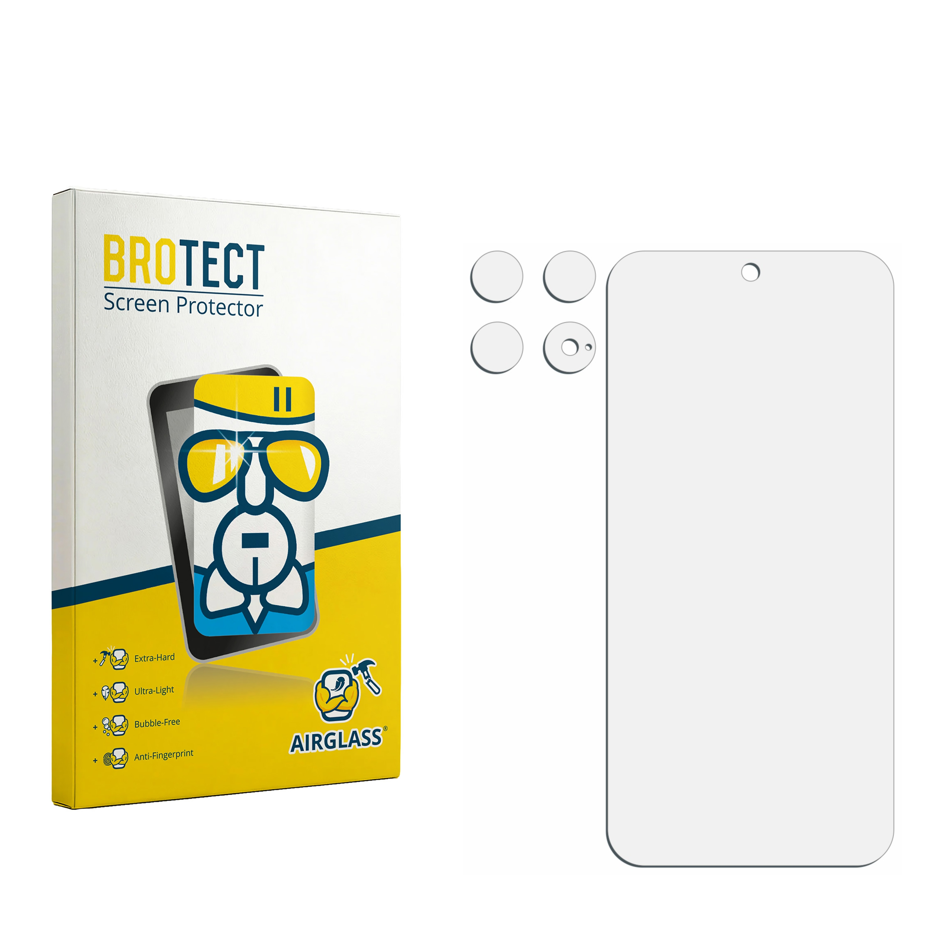 BROTECT Displayschutzverpackung mit Displayschutz und Kameralinsen.