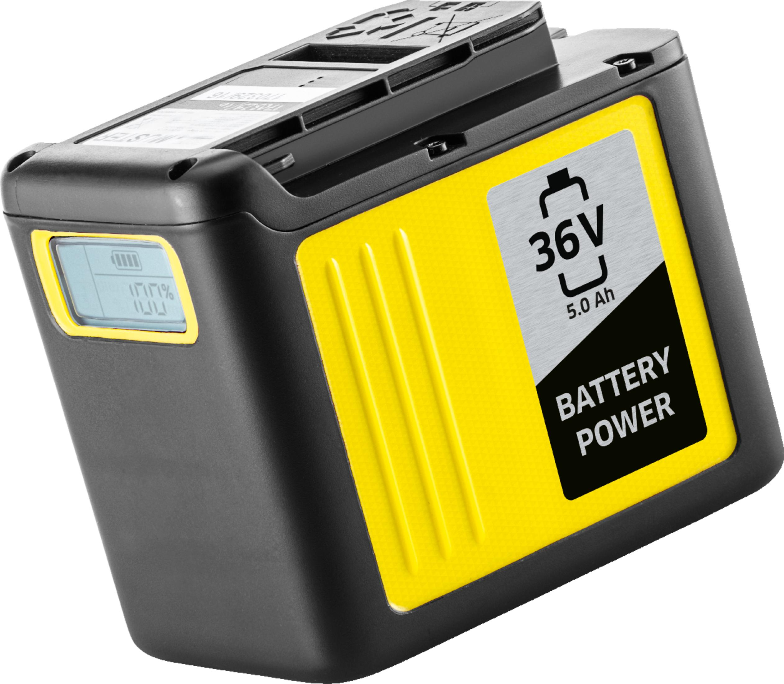 Czarna bateria z żółtym bokiem, 36V 5.0Ah, "BATTERY POWER".