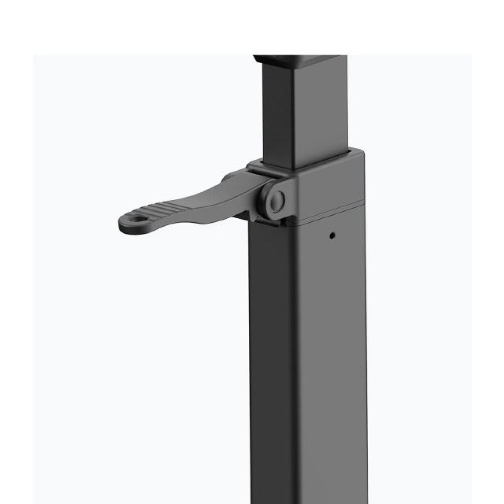 Szara dźwignia na ciemnym, pionowym wale z małym otworem.