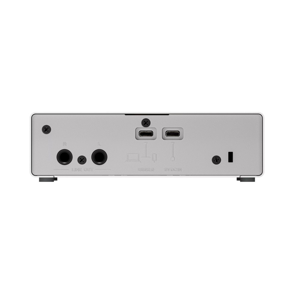 Tył urządzenia z portami Line Out, USB 2.0 i 5V DC IN.