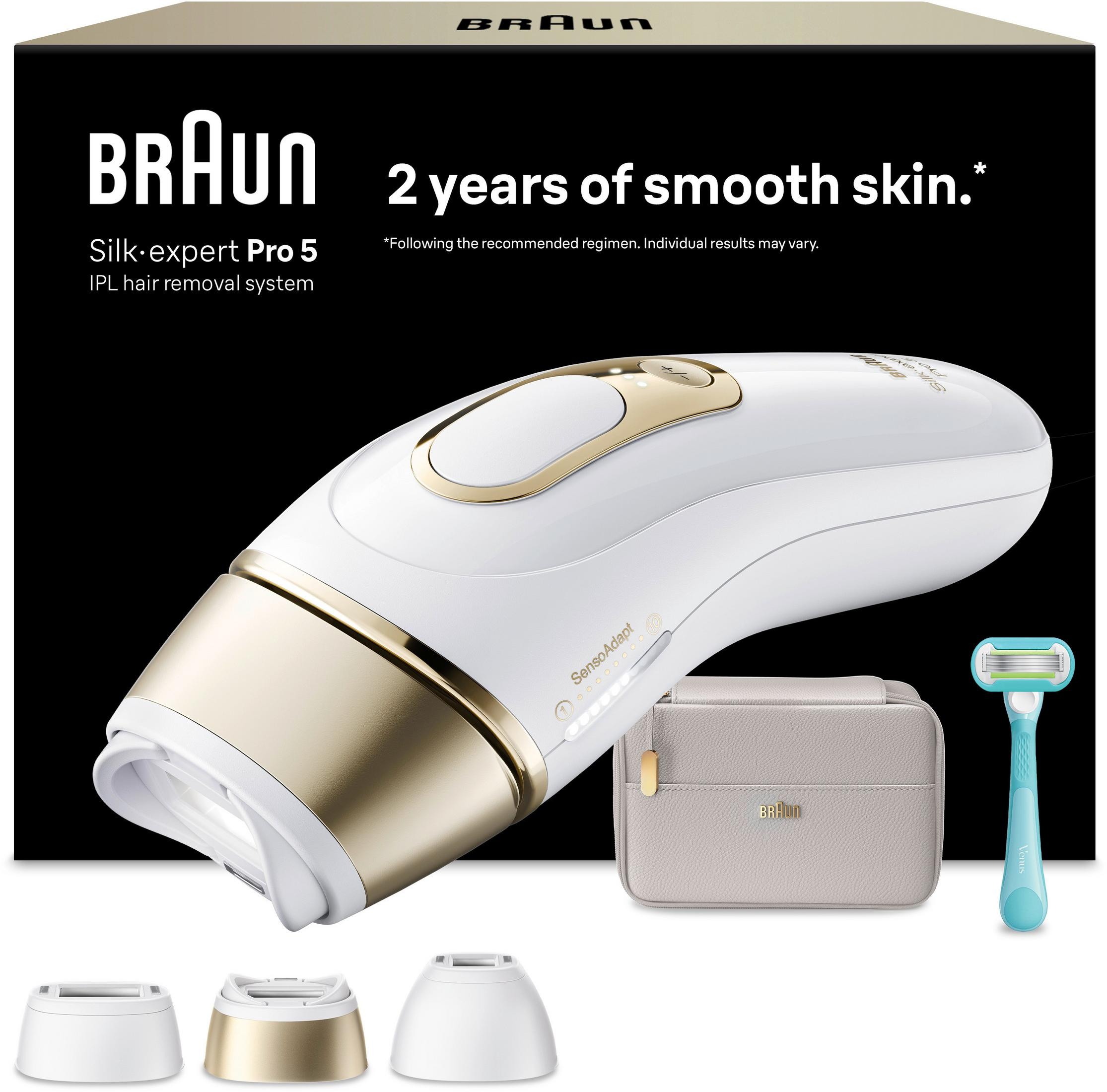 Braun Silk-expert Pro 5 IPL tüy dökücü sistem, kese ve jilet ile.