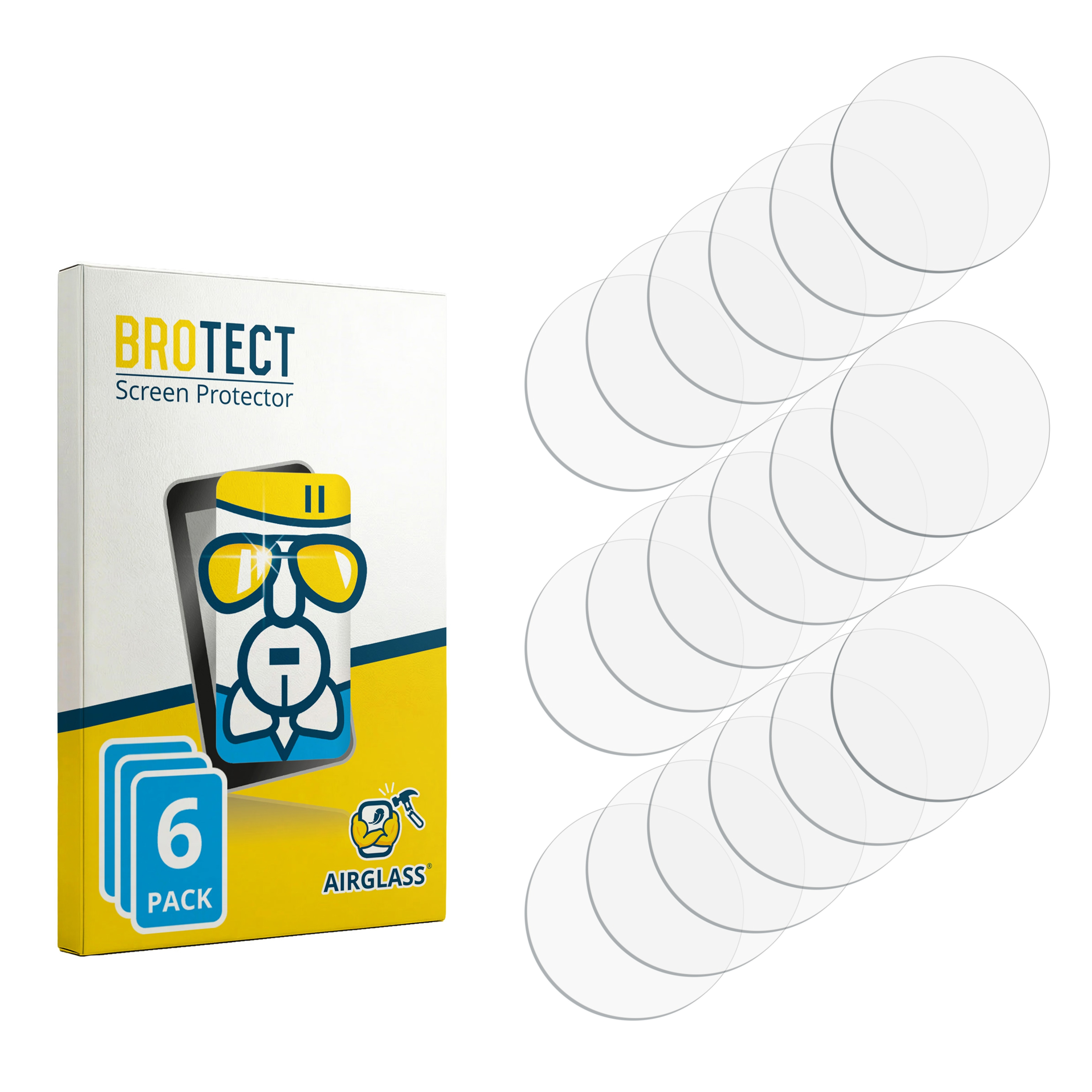 Verpackung mit 6 BROTECT Displayschutzfolien und einzelnen Schutzfolien.