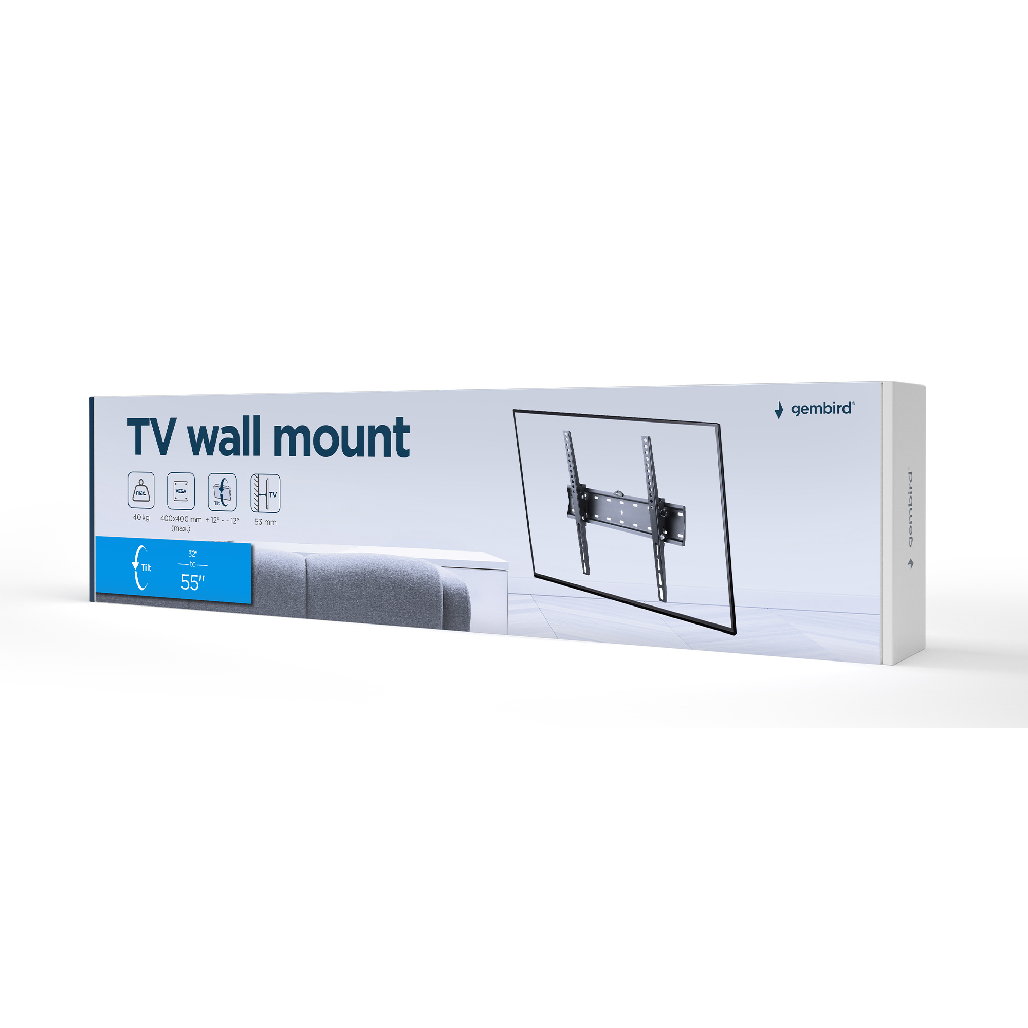 Embalaje de soporte de pared para TV con especificaciones e imagen