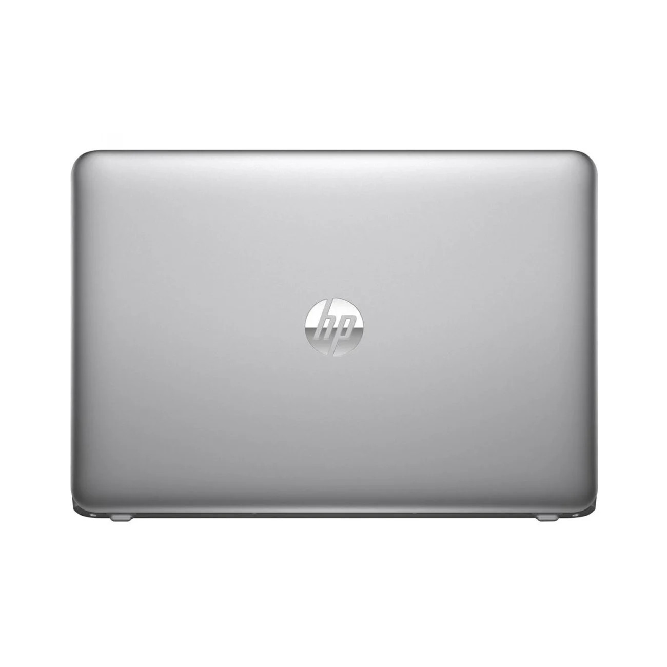 Geschlossener silberner HP Laptop mit Logo auf dem Deckel.