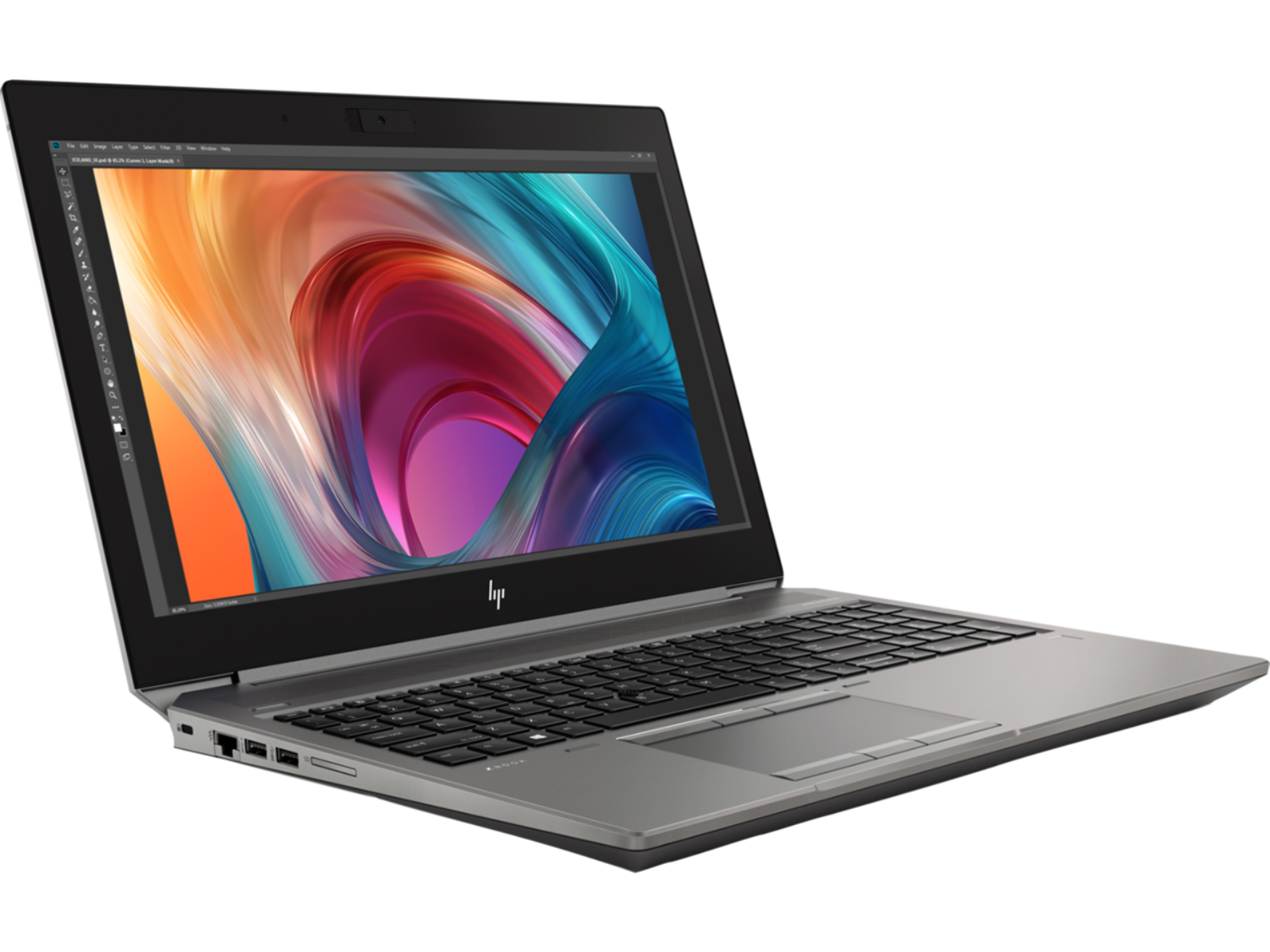 Ein silberner Laptop mit einem bunten Hintergrund auf dem Bildschirm.