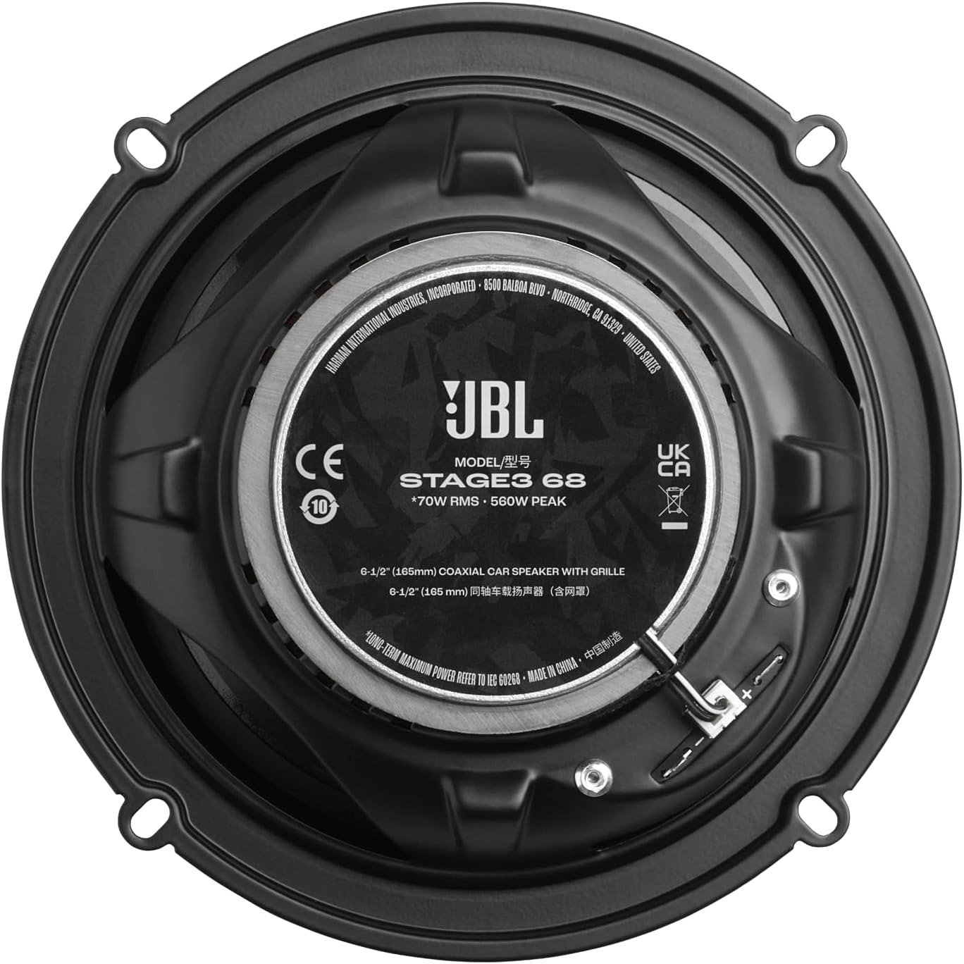 JBL Stage 3 68 Koaxial-Autolautsprecher, 165 mm, schwarz, mit Gitter.
