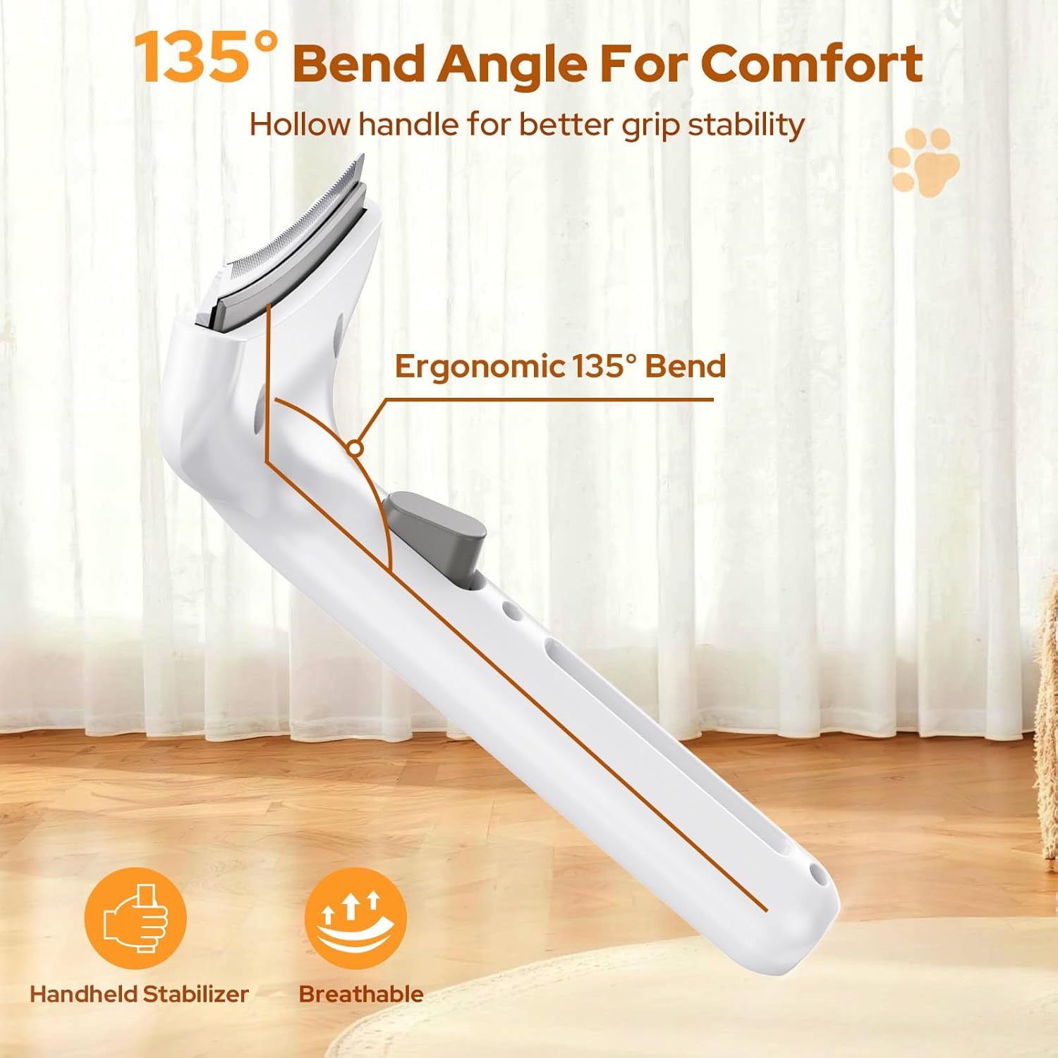 Ein weißes Werkzeug mit 135-Grad-Bogen und ergonomischem Griff für Komfort.