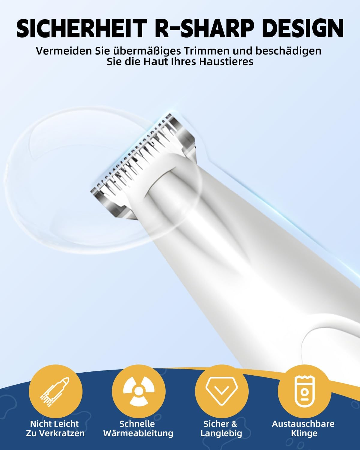 Haustier-Grooming-Clipper mit R-scharfem Design. Merkmale: langlebig, schnelle Wärmeableitung, sicher, langlebig, austauschbare Klinge.