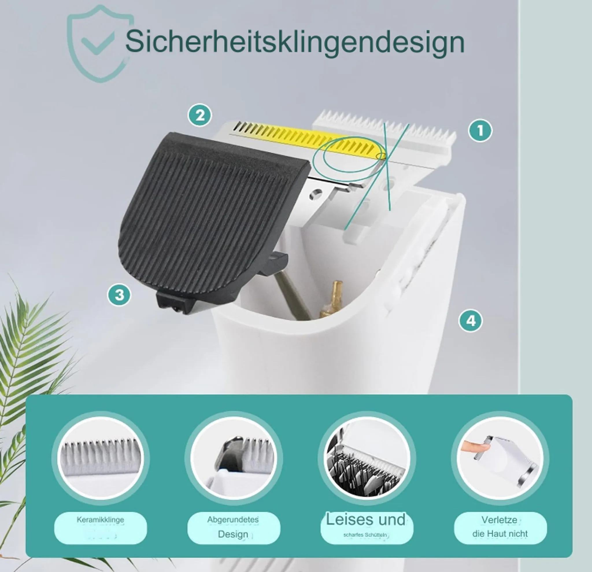 Nahaufnahme eines Rasierapparats mit Fokus auf Klingen und Designelementen.