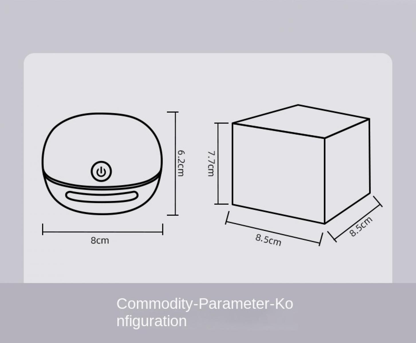 Zwei schematische Darstellungen: ein Oval (8x6,2cm) und ein Würfel (8,5x7,7x8,5cm).