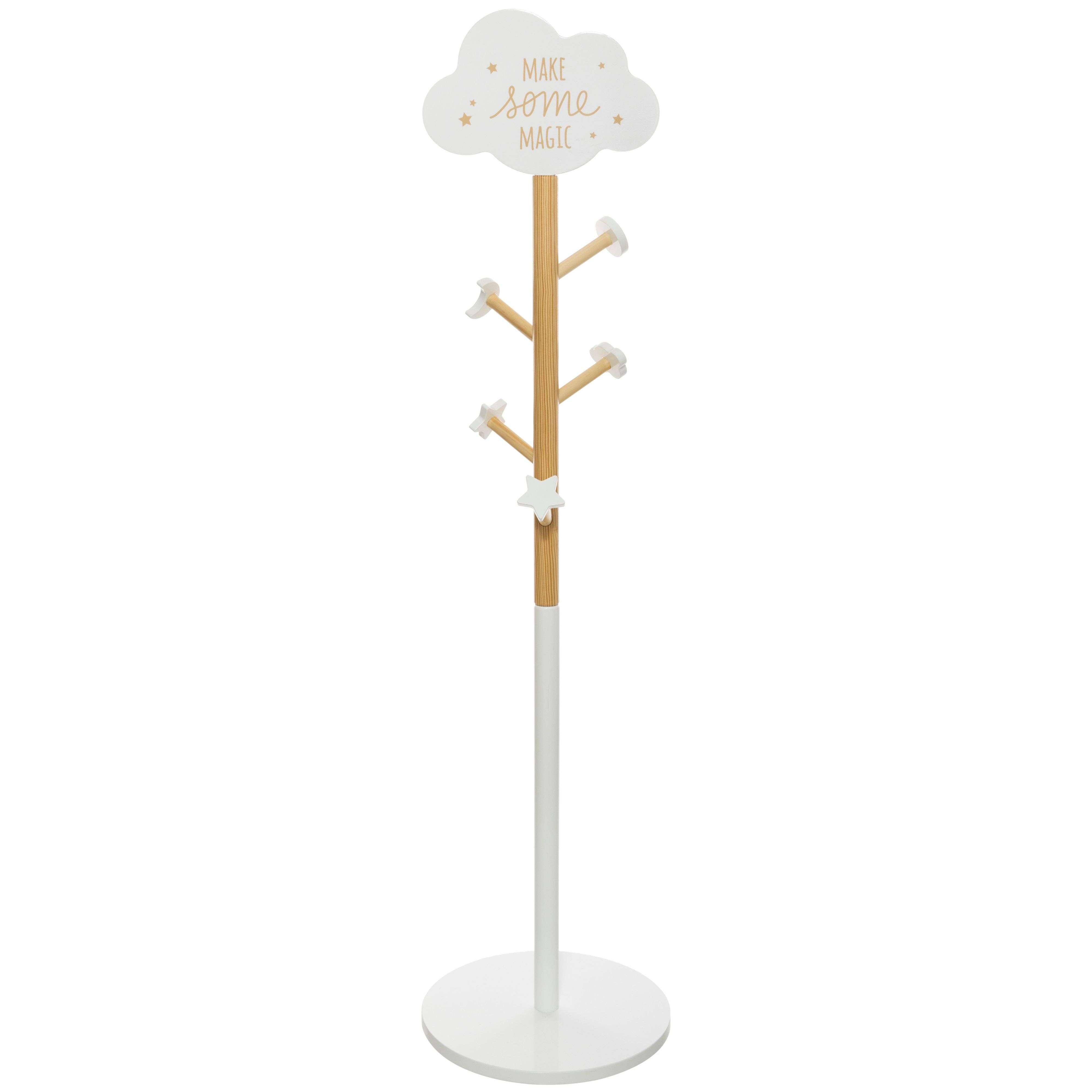 Perchero de madera con detalle de nube y texto "Make some magic".