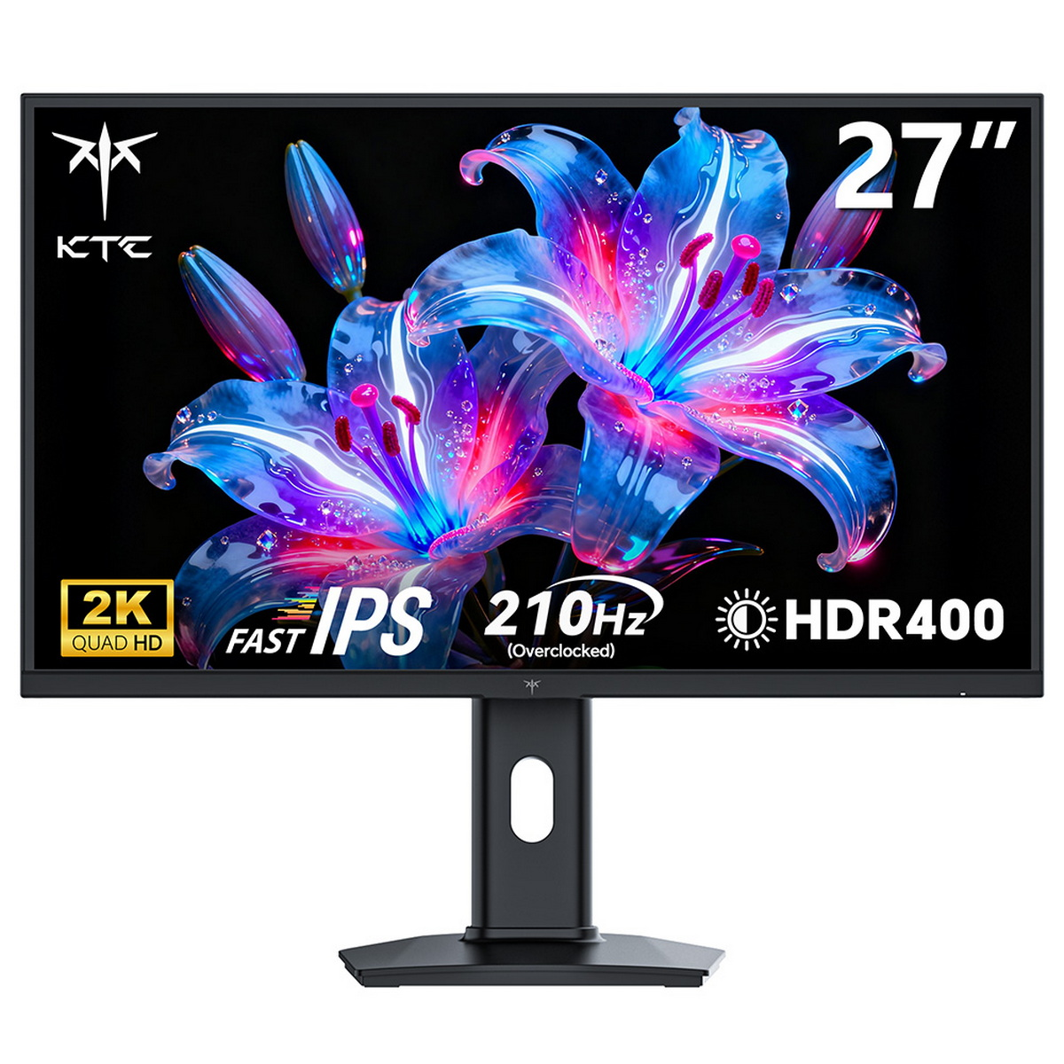 27-Zoll-Monitor mit 2K Quad HD, Fast IPS, 210Hz und HDR400 mit Blumen-Design.