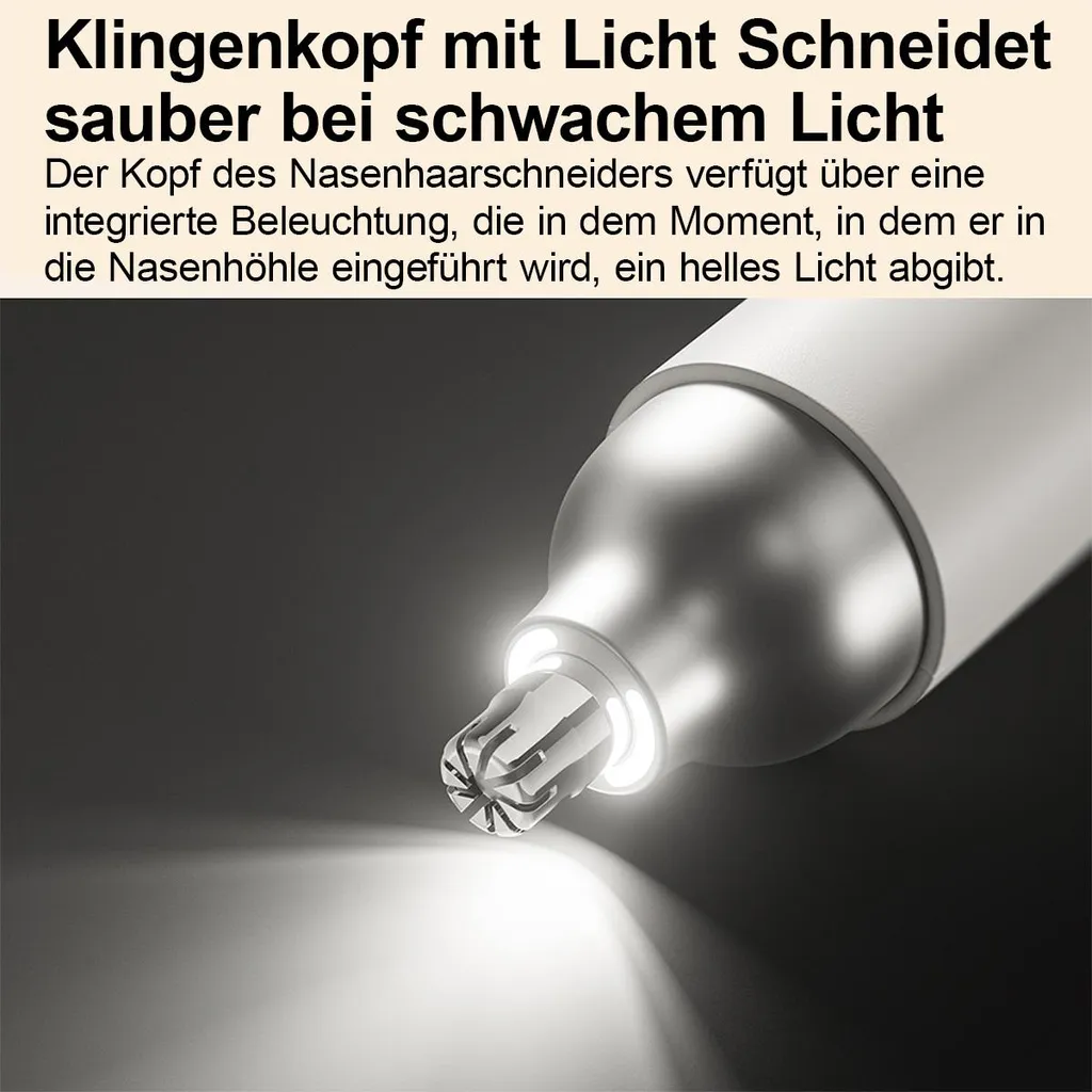 Nasenhaarschneider-Kopf mit integriertem Lichtstrahl.