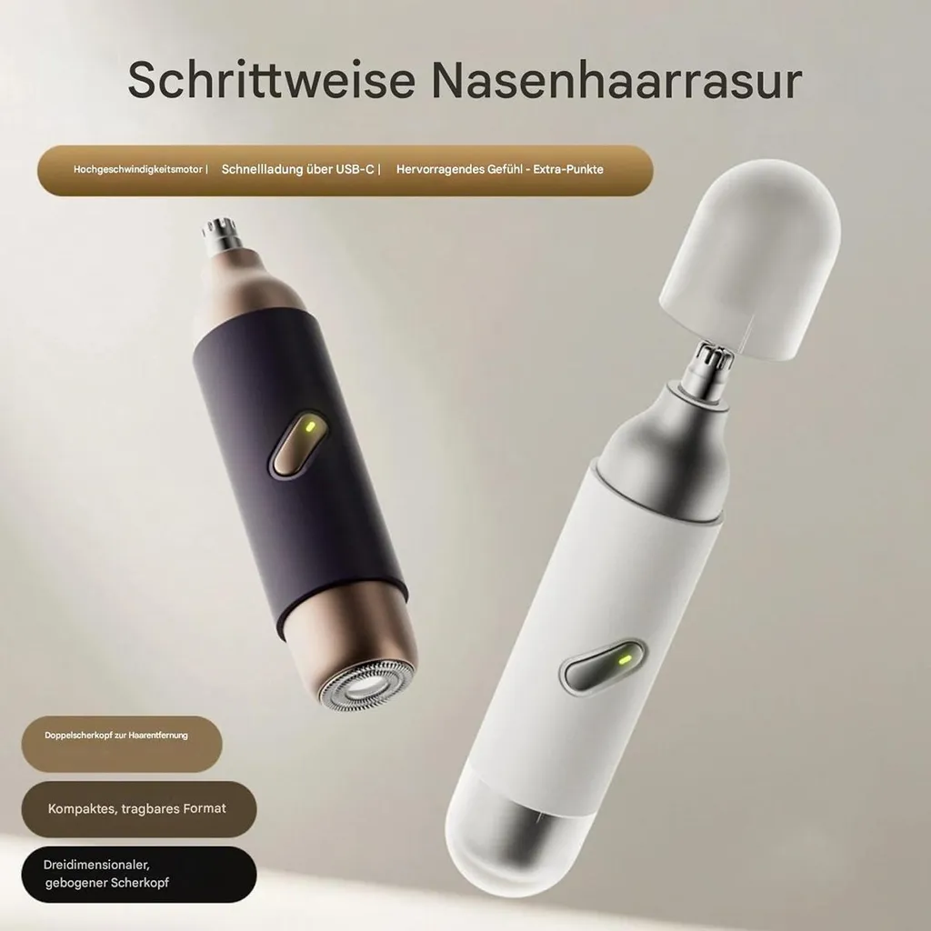 Zwei Nasenhaartrimmer: ein dunkelblauer und ein weißer, beide mit silbernen Akzenten.