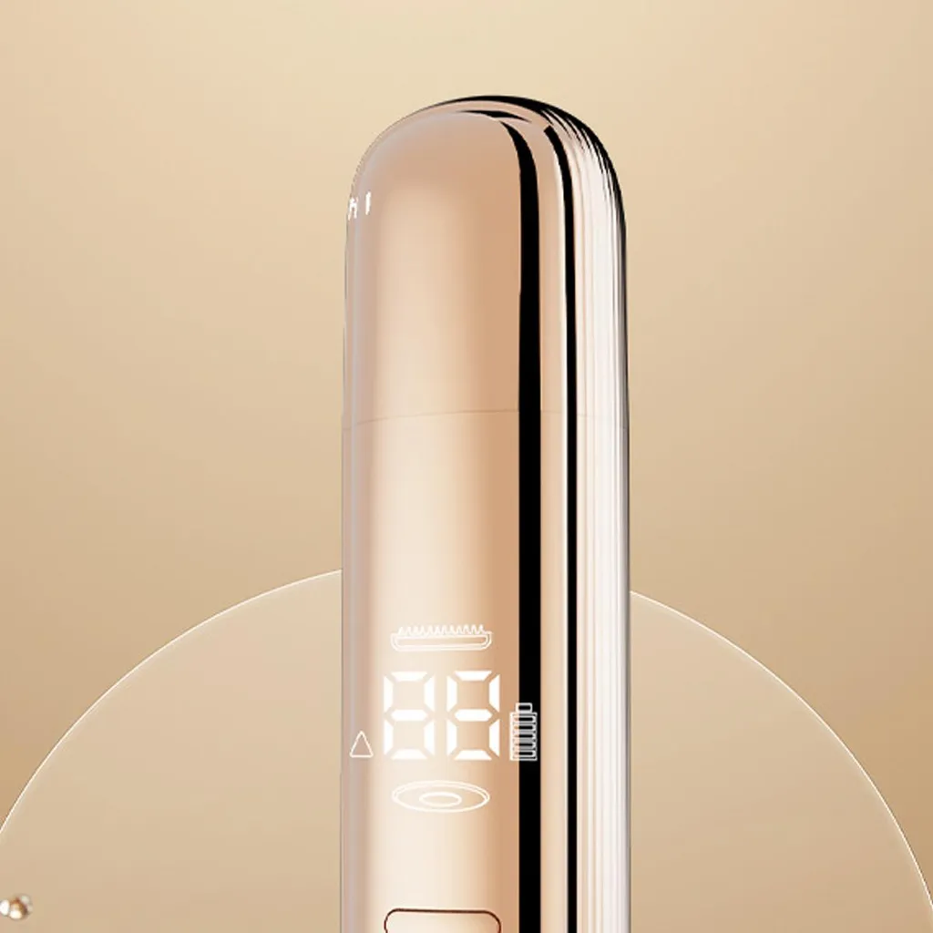 Ein goldener Trimmer mit digitaler Anzeige und Batterieanzeige.