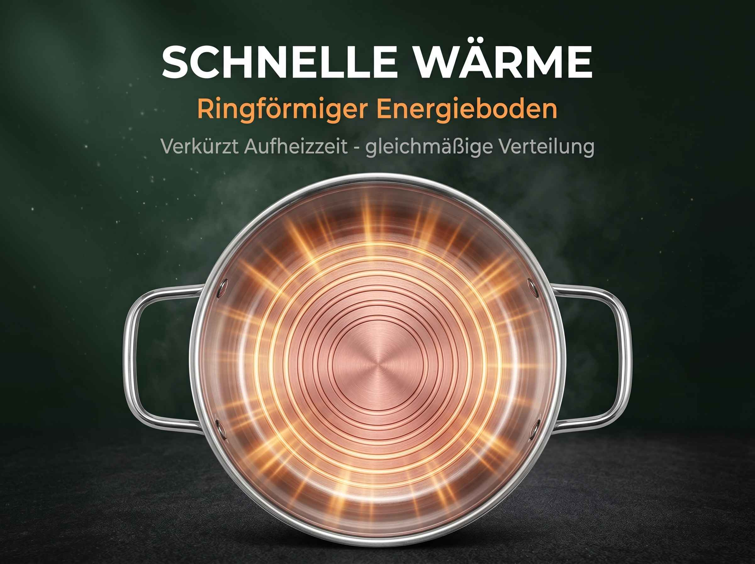 Ein Topf mit rotglühendem Boden, der Wärme erzeugt.