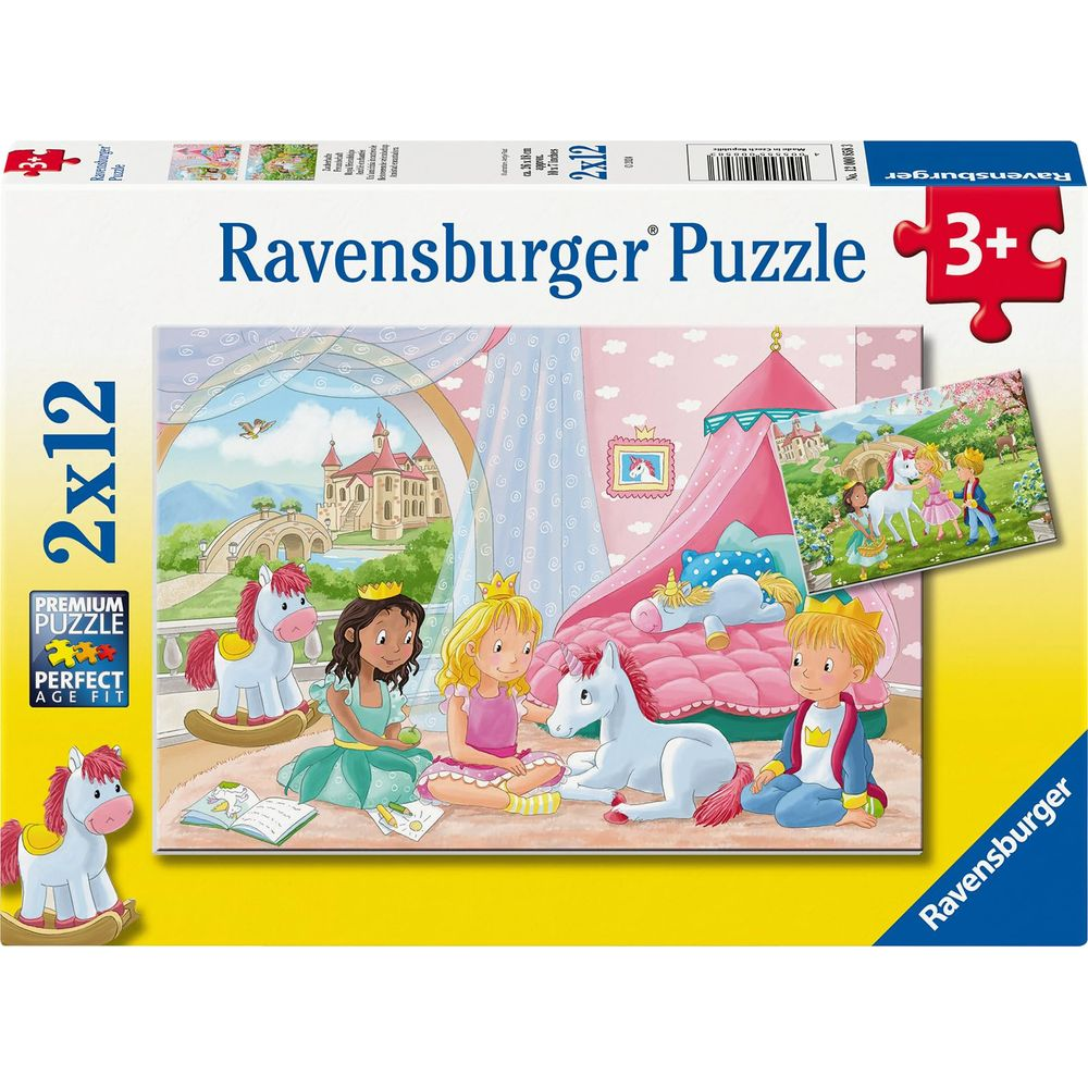 Ravensburger Puzzle-Schachtel mit Märchenmotiv: Prinzessinnen, Pferde, Schloss.