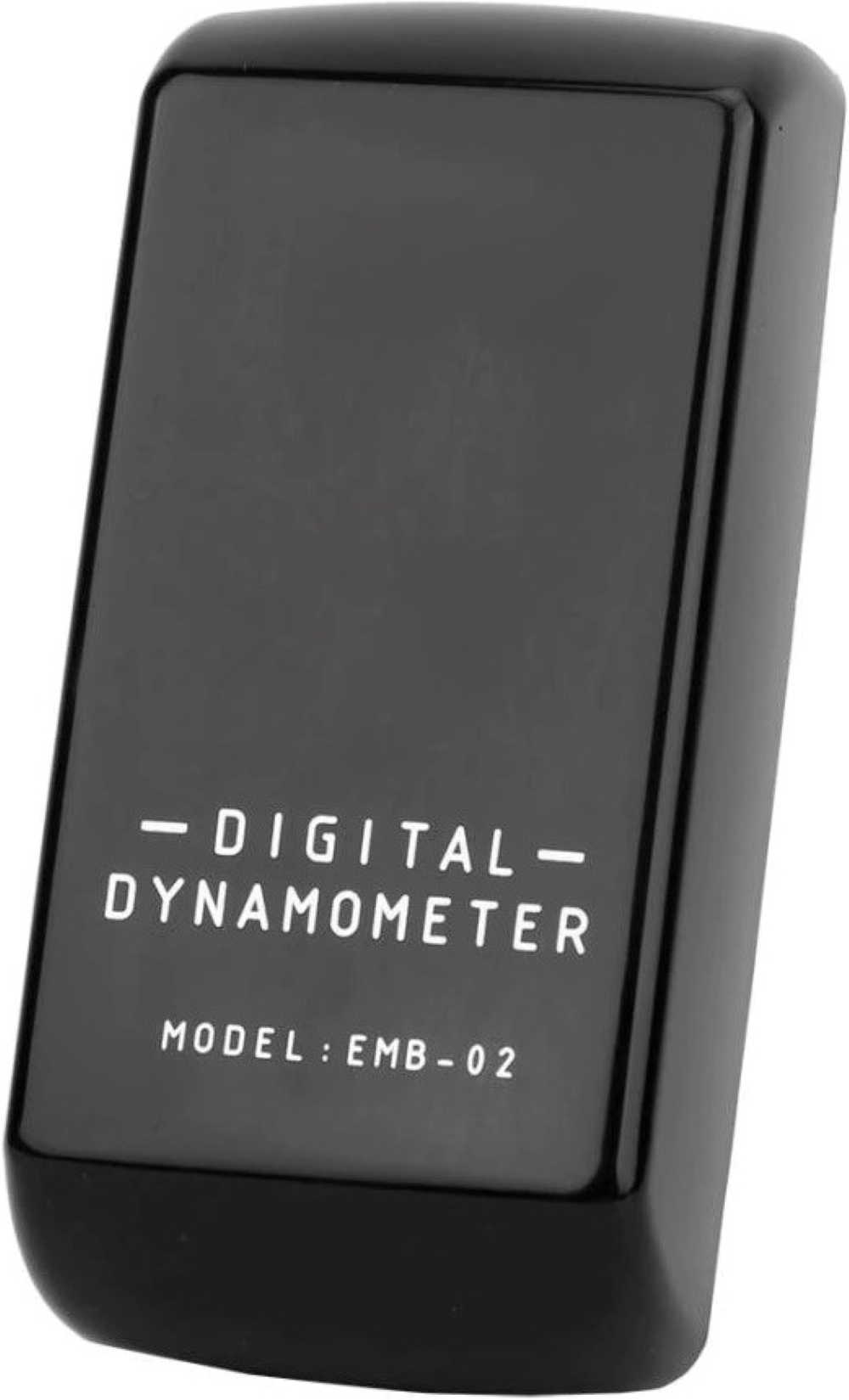 Un dispositivo dinamometro digitale nero con numero modello EMB-02.
