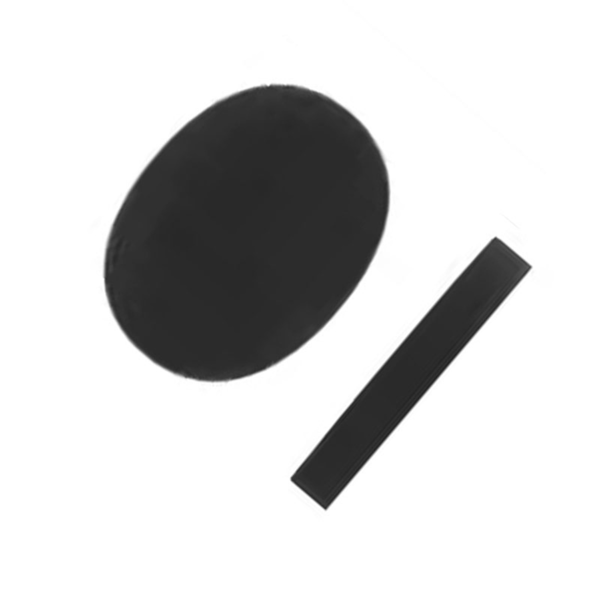 Un ovale nero e un rettangolo nero sono uno accanto all'altro su sfondo bianco.