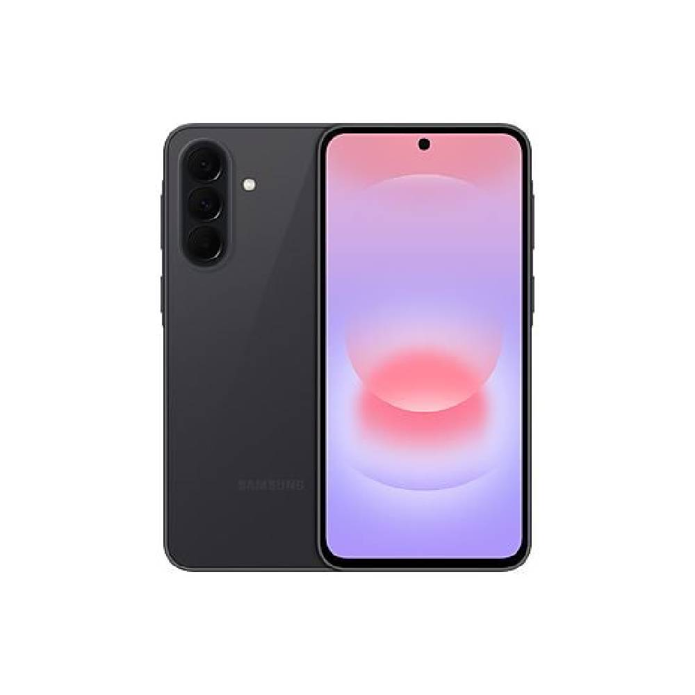 Üç arka kamerası ve renkli ekranı olan siyah bir Samsung akıllı telefon.
