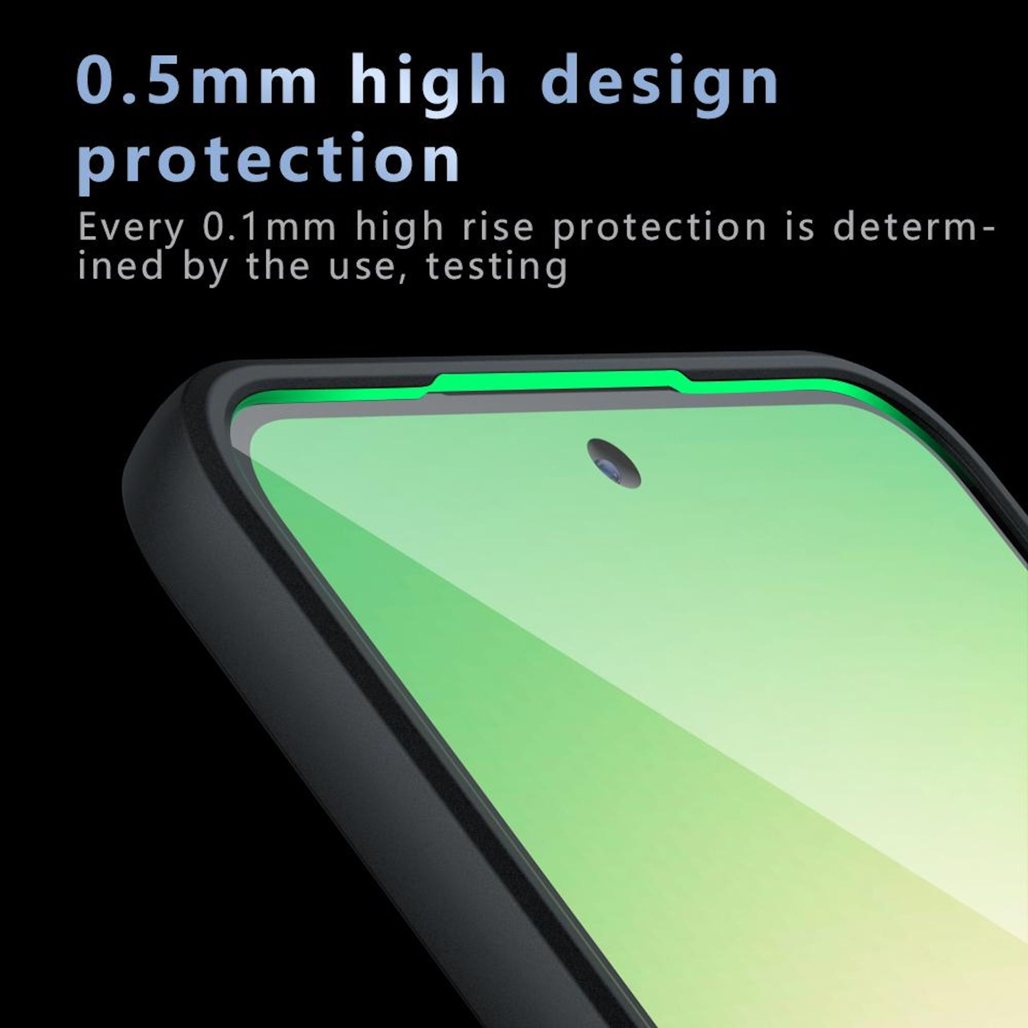 Ein schwarzes Handyhülle mit grünem Display, 0.5mm hoch.