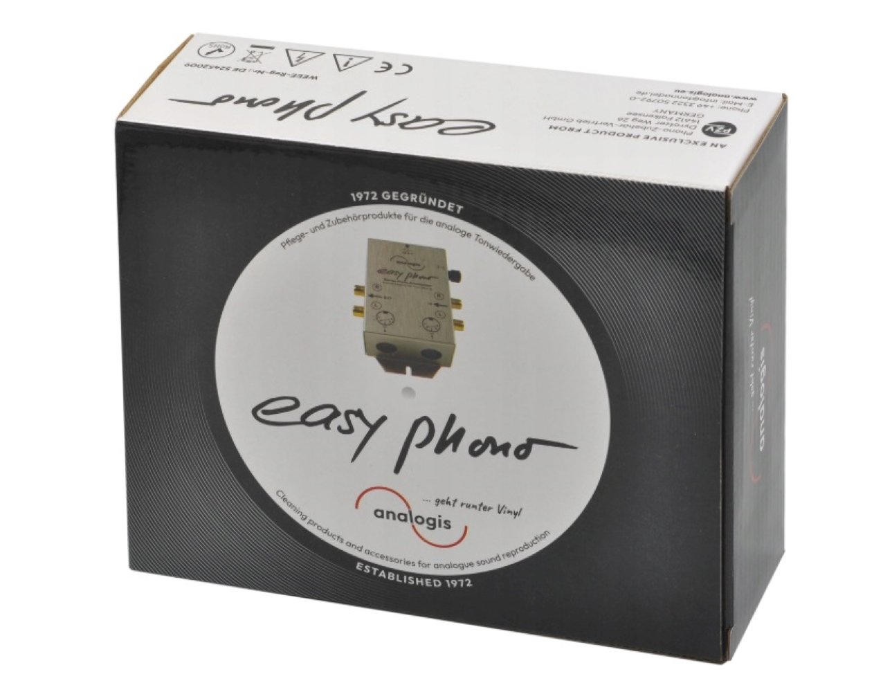 Opakowanie produktów do pielęgnacji wkładek "easy phono" ze zdjęciem produktu.
