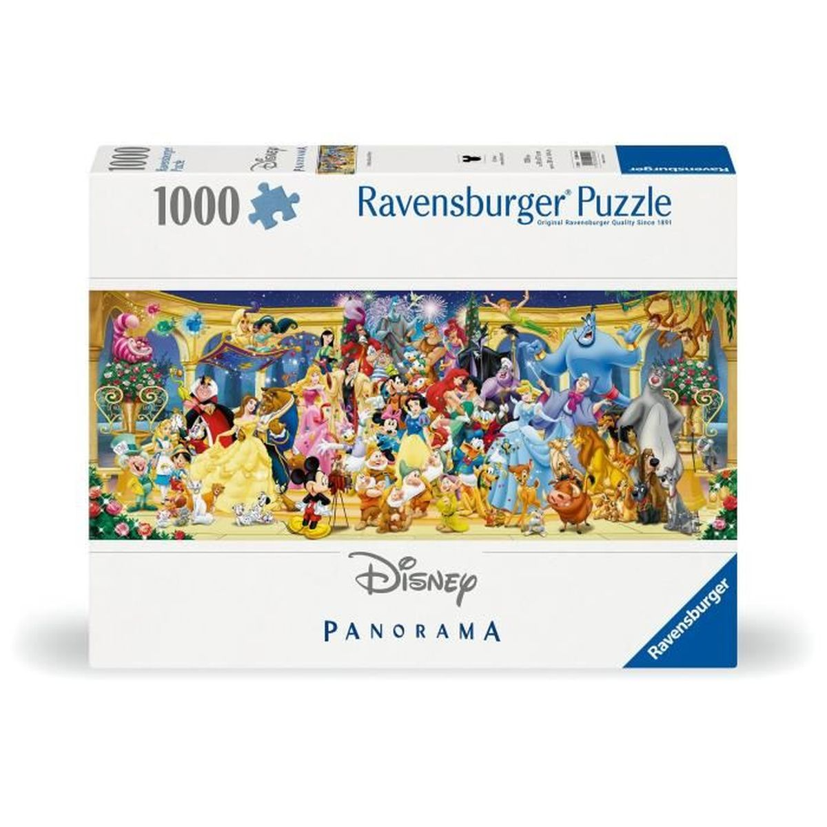 Puzzle Ravensburger da 1000 pezzi con molti personaggi Disney sul davanti.