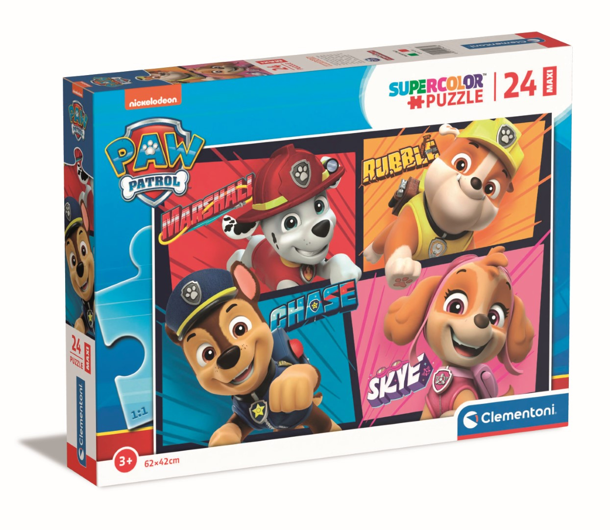 Scatola puzzle Paw Patrol con Marshall, Chase, Rubble e Skye. Età 3+.