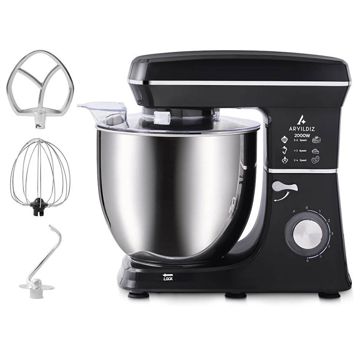 ARYILDIZ 153AR305805 HomeChef XXL 10 Lt 2000 W Stand Mikser Siyah