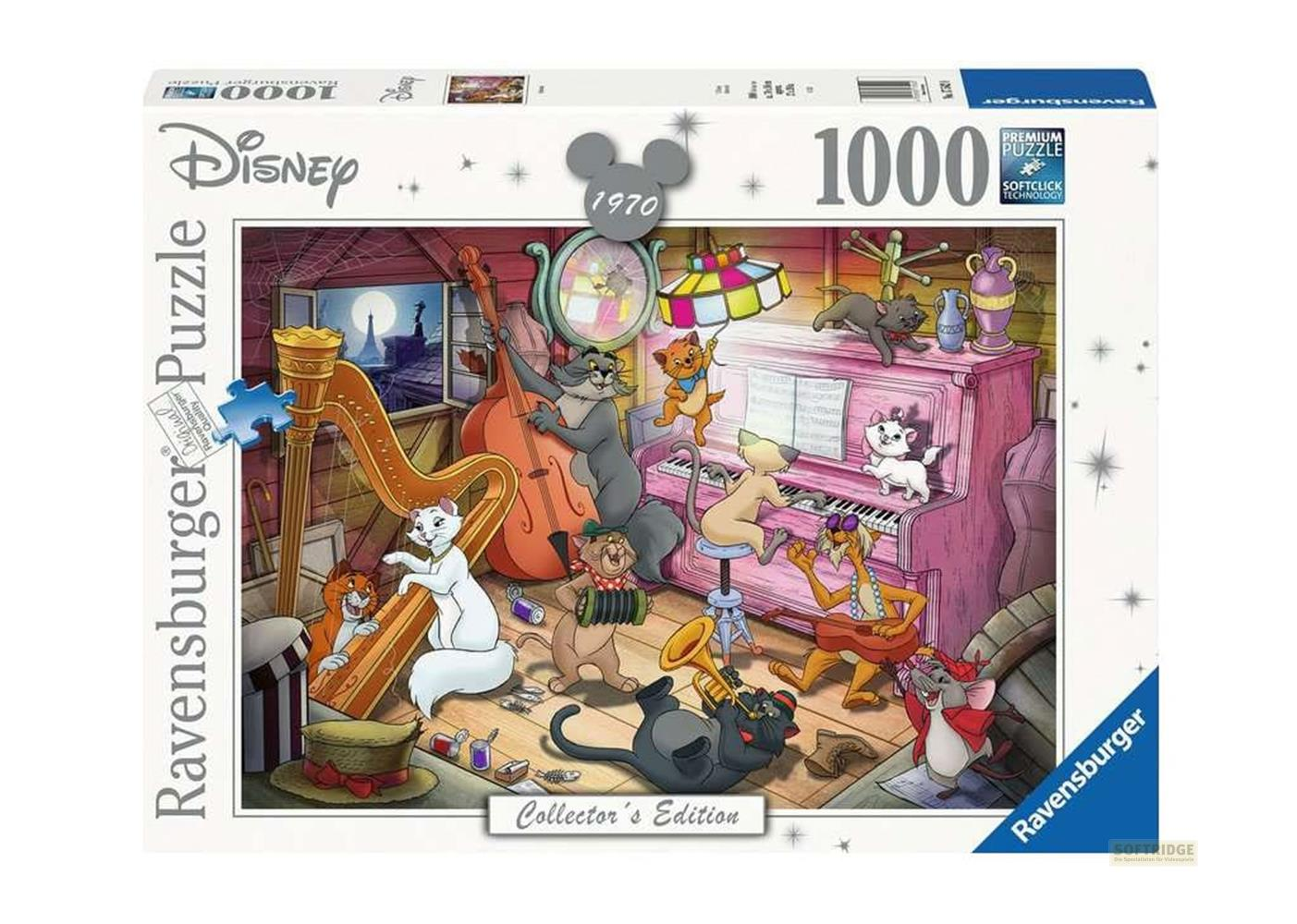 Disegno di gatti Disney che suonano strumenti, con arpa e pianoforte.