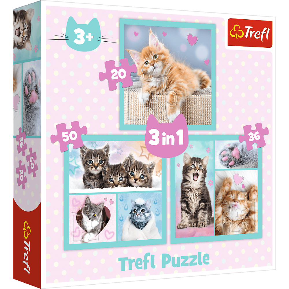 Trefl 3in1 puzzel met kittens en katten, voor 3+ jaar.