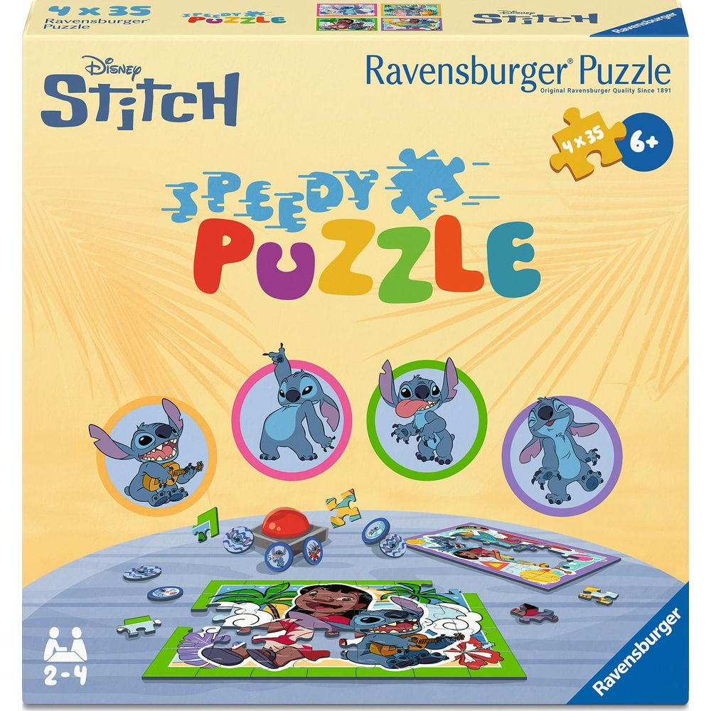 Scatola Ravensburger Stitch Speedy Puzzle. Stitch e amici su pezzi di puzzle.