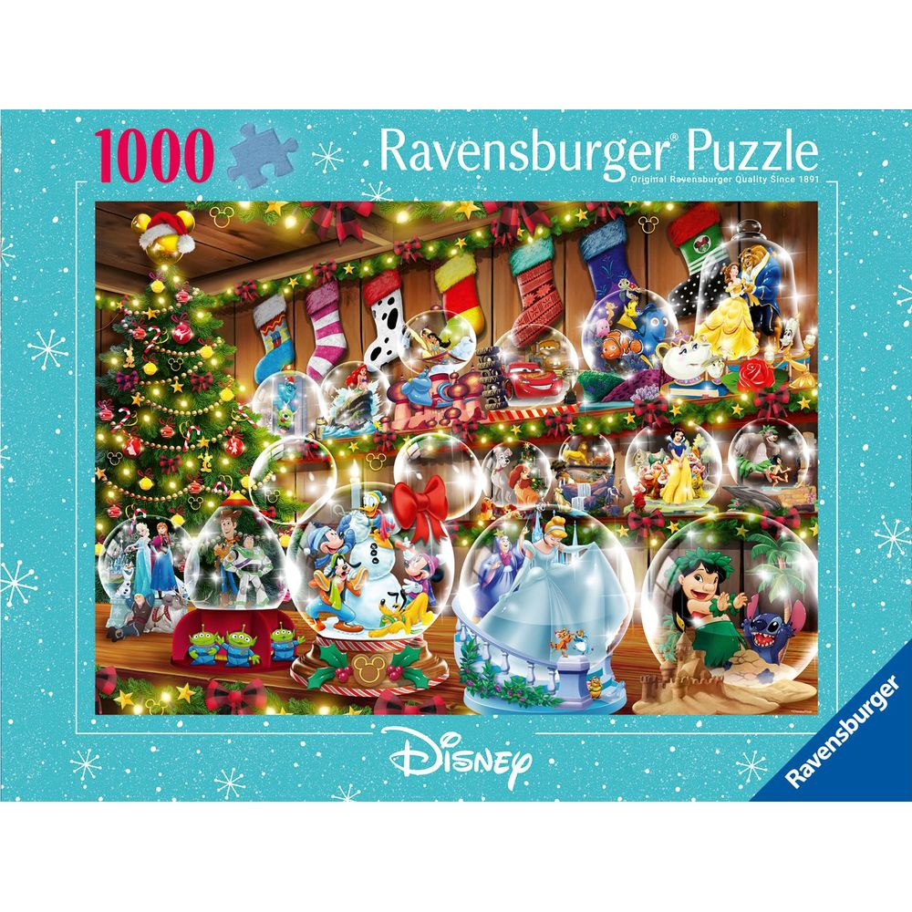Ravensburger 1000 Teile Disney Puzzle mit Schneekugeln: Weihnachten, Dornröschen, Toy Story, Lilo & Stitch.