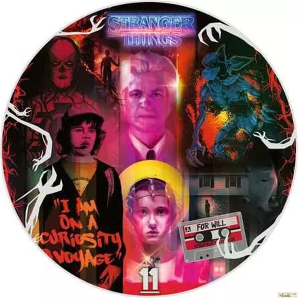 Collage di Stranger Things: Personaggi, mostro e casa.