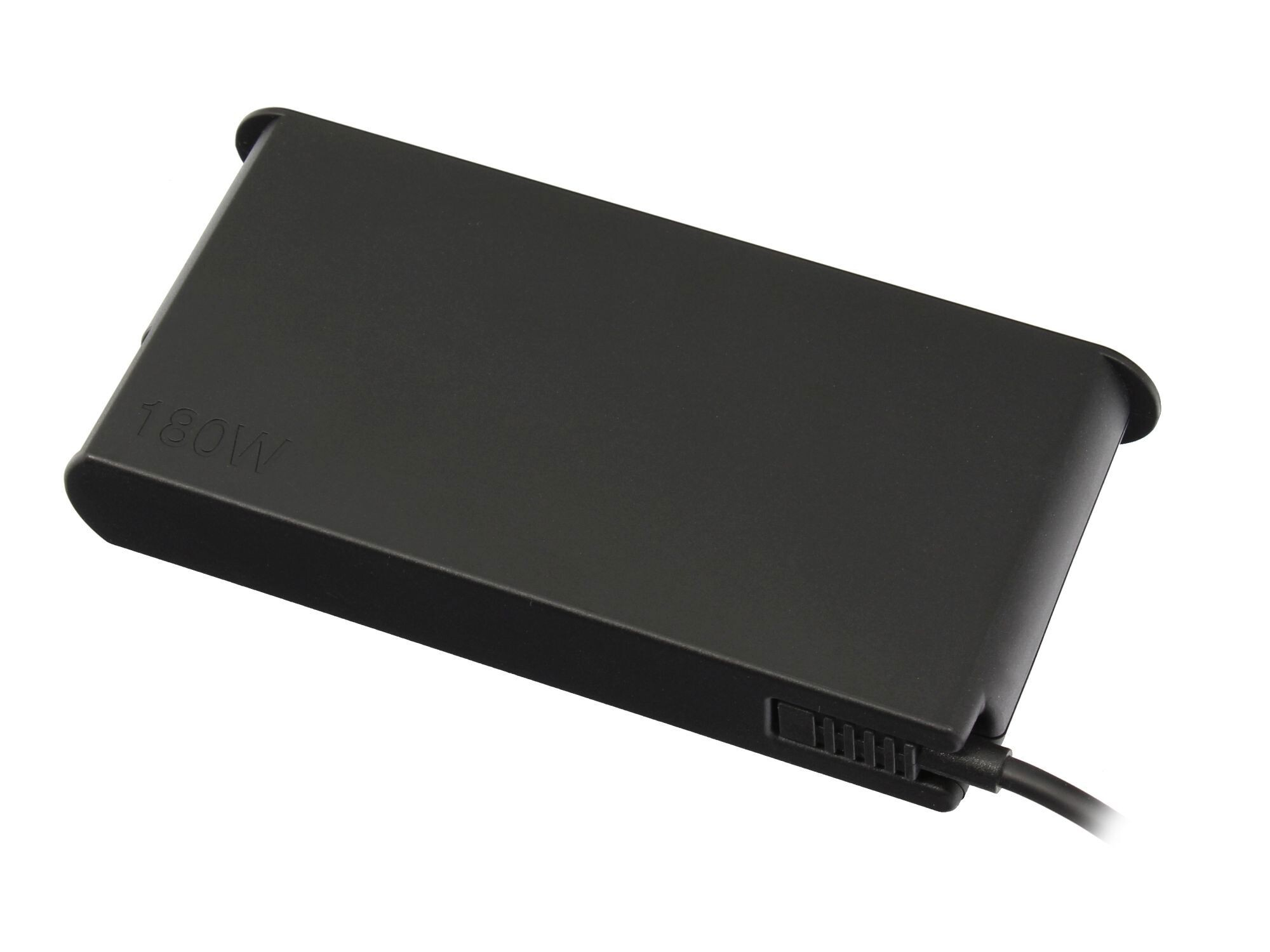 Schwarzer Netzadapter mit der Aufschrift „180W“ und einem Kabel.
