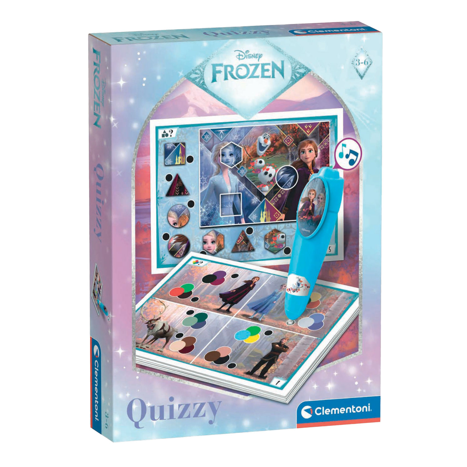 Frozen Quizzy Spiel mit Stift, Elsa, Anna, Olaf und Sven.