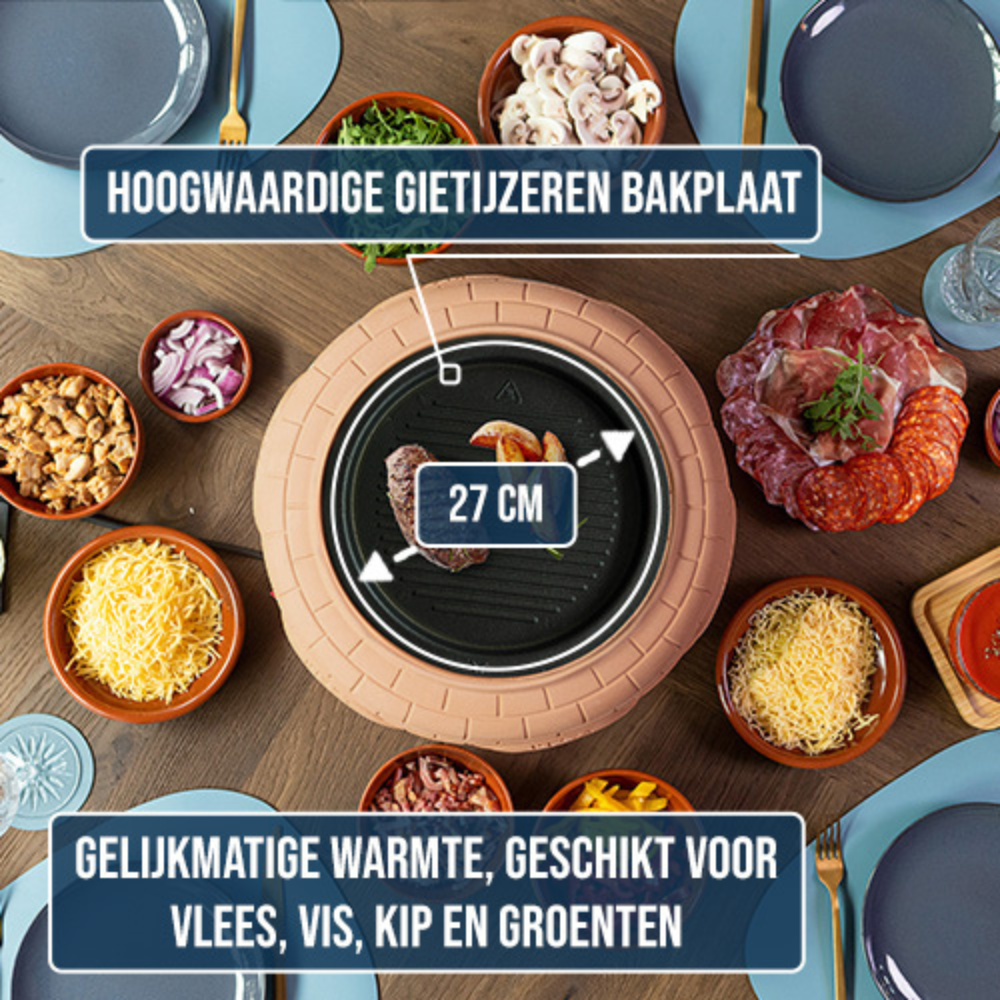 Gietijzeren grillplaat, 27 cm, voor vlees, vis, kip en groenten.