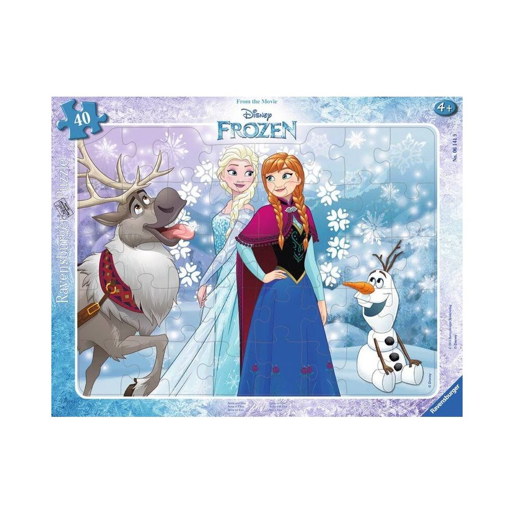 Elsa, Anna, Sven i Olaf z Krainy Lodu Disneya na 40-elementowej układance Ravensburger.