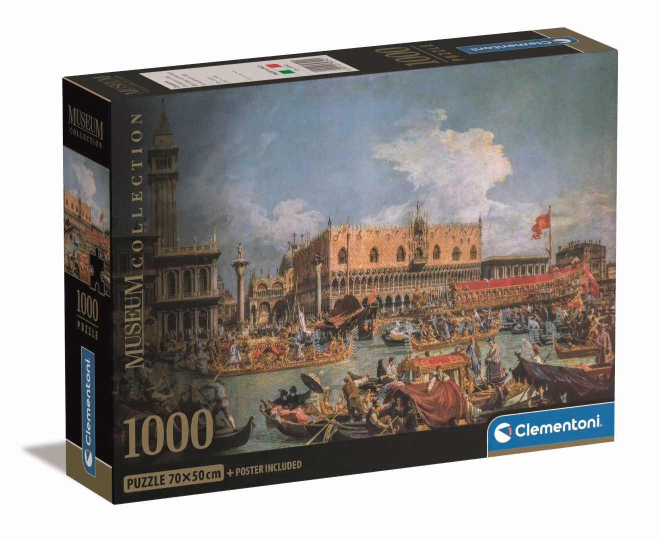 Boîte de puzzle Clementoni 1000 pièces avec une peinture de Venise et des bateaux.
