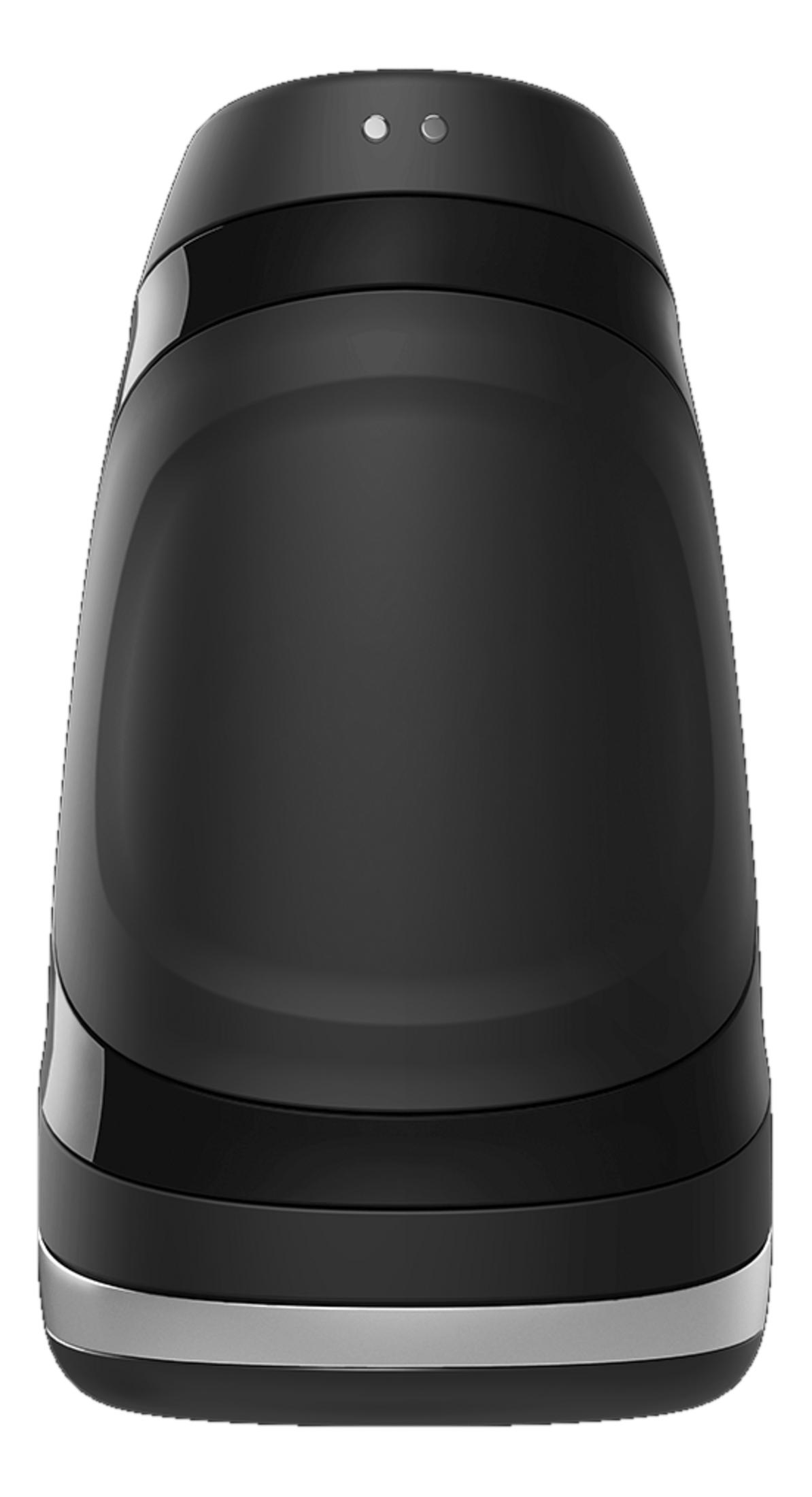 Czarny, pękaty pojemnik z srebrnymi akcentami i dwoma przyciskami na górze.