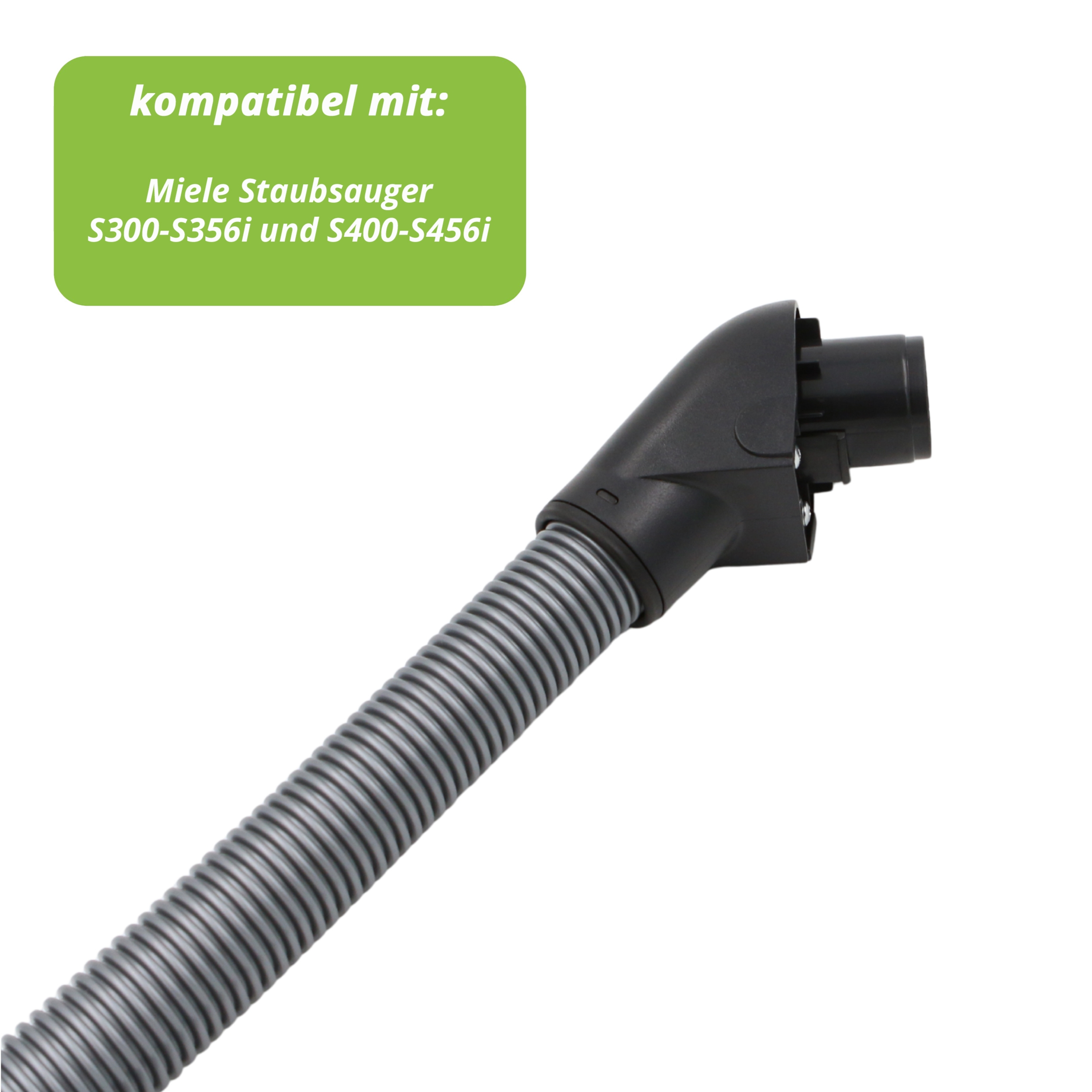 Grauer Schlauch mit schwarzem Anschluss, kompatibel mit Miele Staubsaugern.